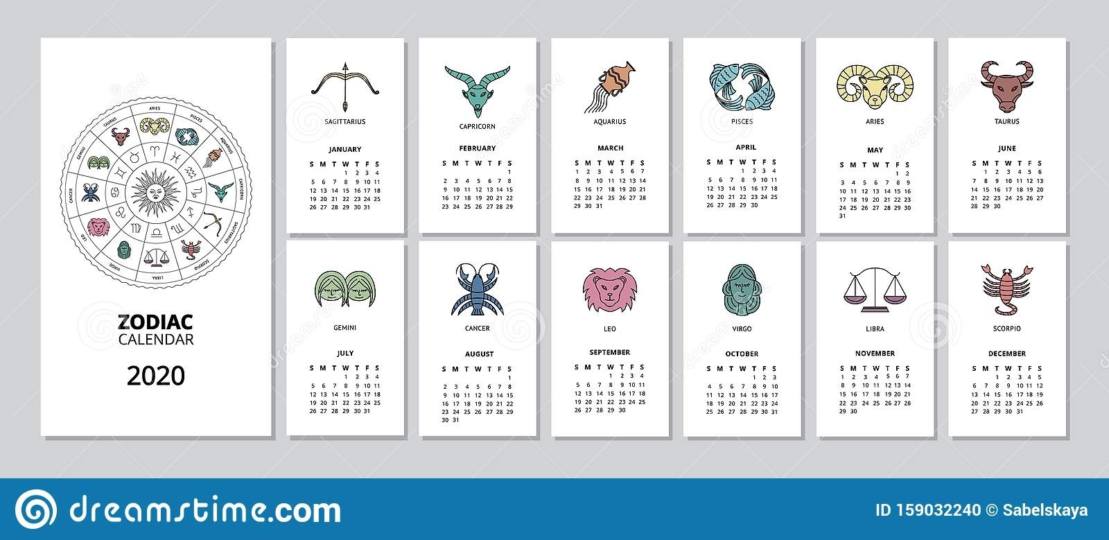 2020 Monthly Zodiac Calendar With Star Sign Page For Every