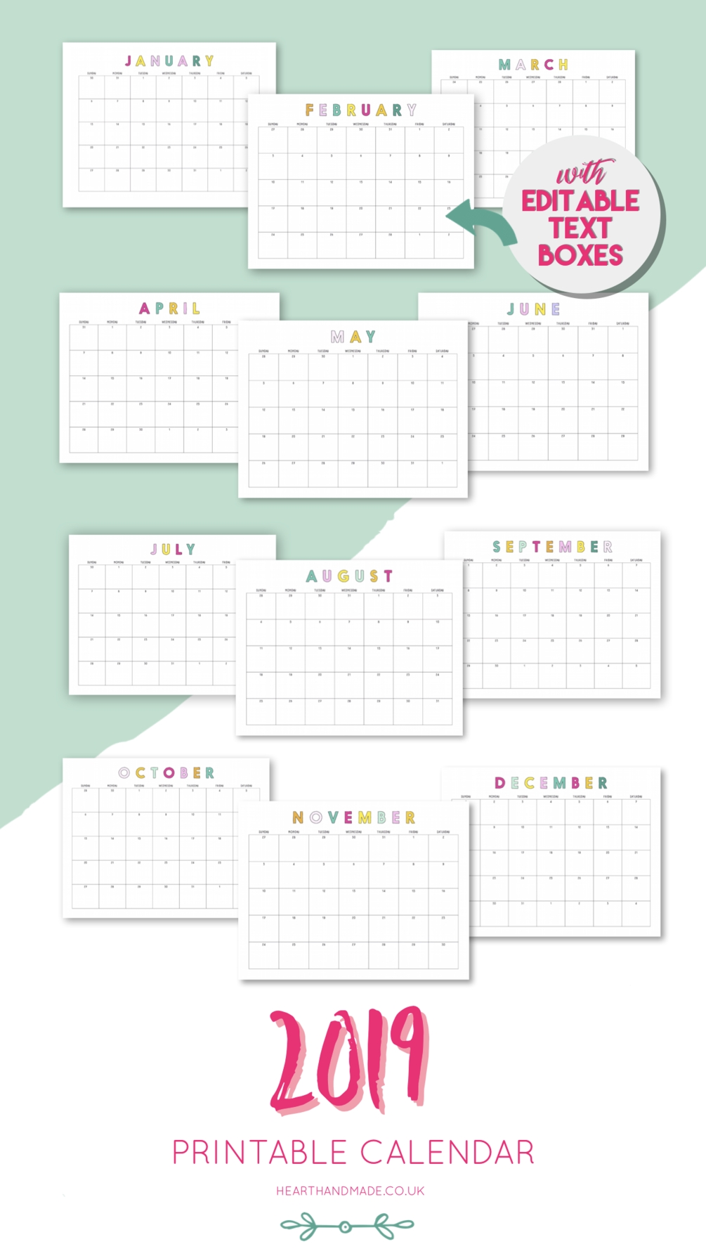 2020 Rainbow Editable Calendar | Planner Printables Free