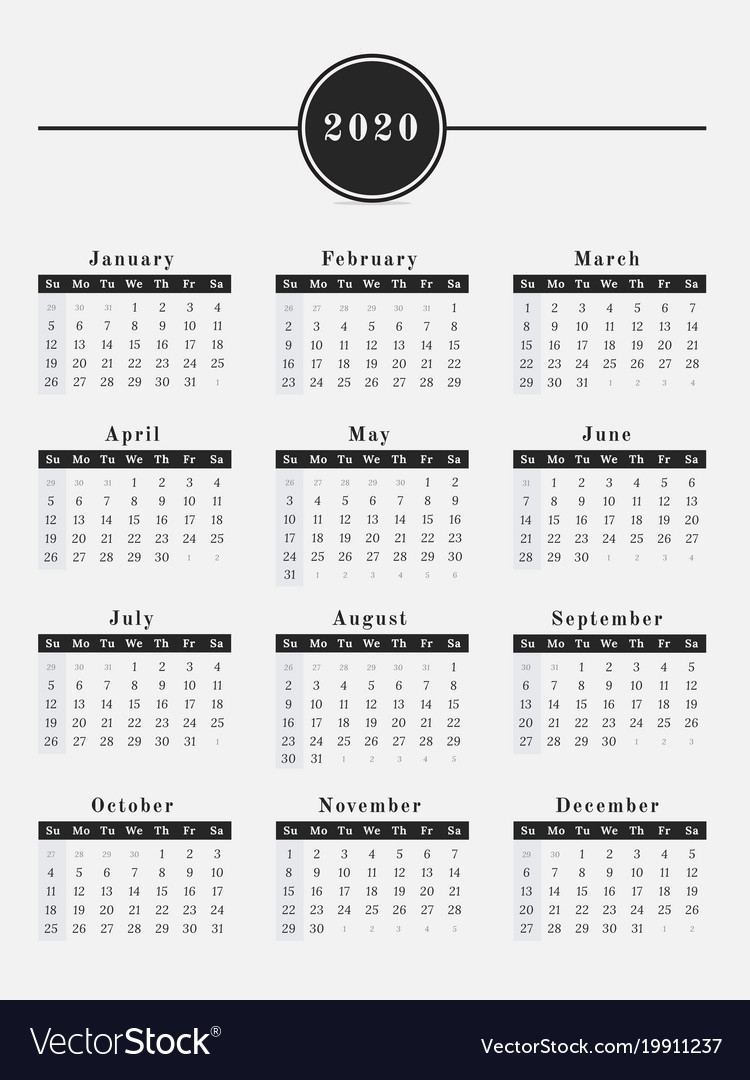 2020 Year Calendar Vertical Design Royalty Free Vector Image