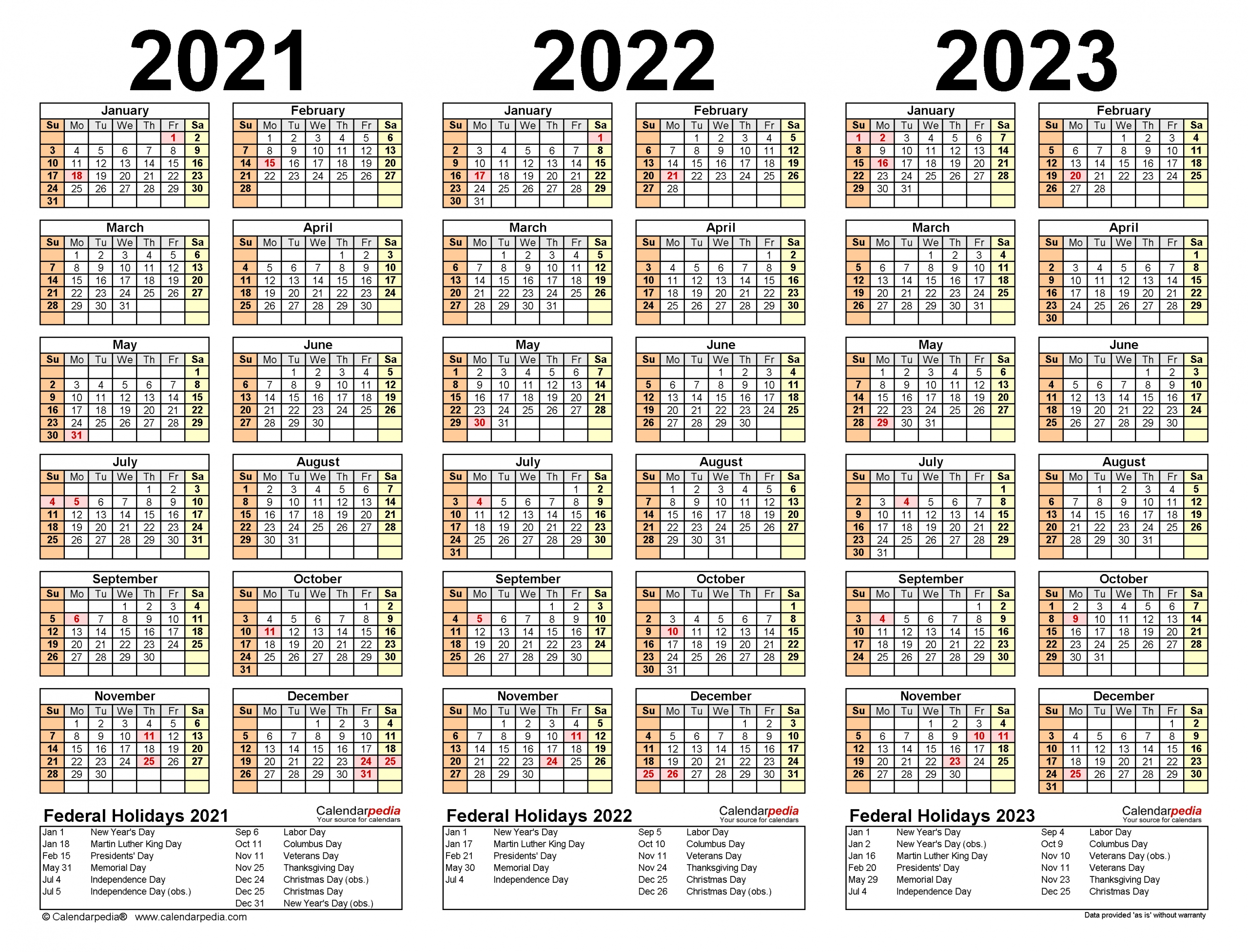 2021-2023 Three Year Calendar - Free Printable Excel Templates