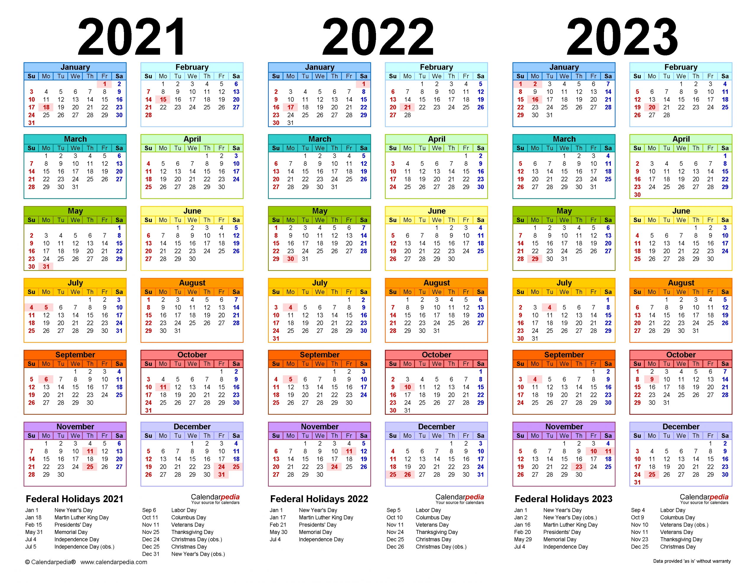 2021-2023 Three Year Calendar - Free Printable Pdf Templates