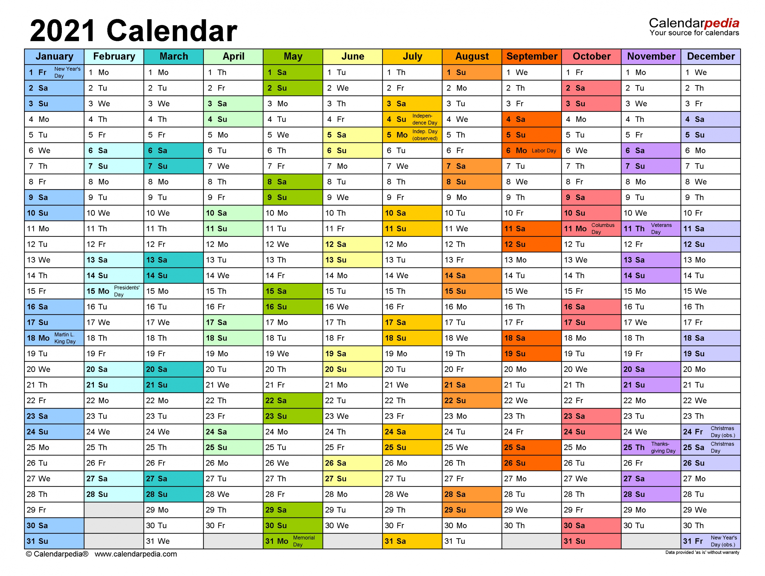 2021 Calendar - Free Printable Excel Templates - Calendarpedia