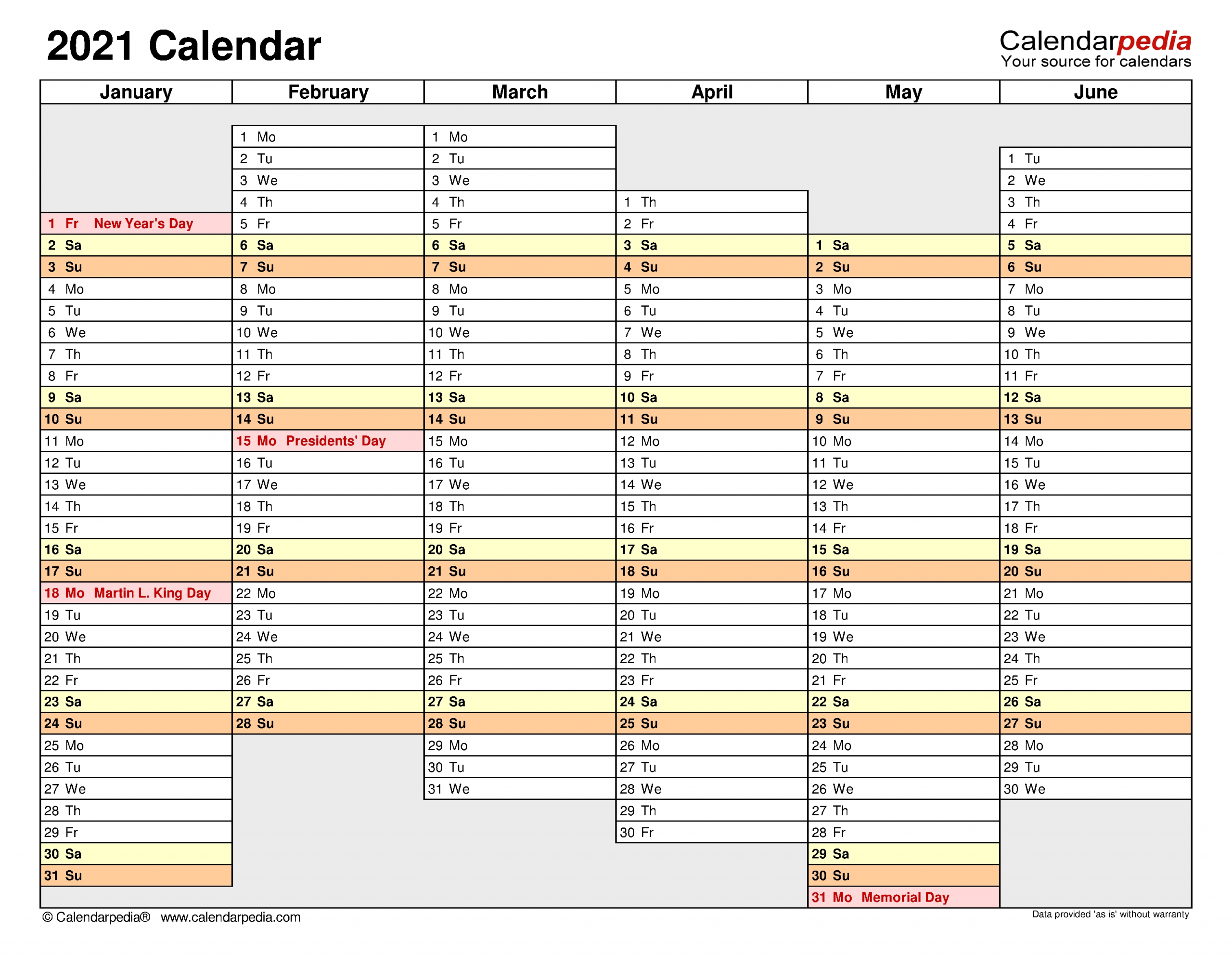 2021 Calendar - Free Printable Excel Templates - Calendarpedia