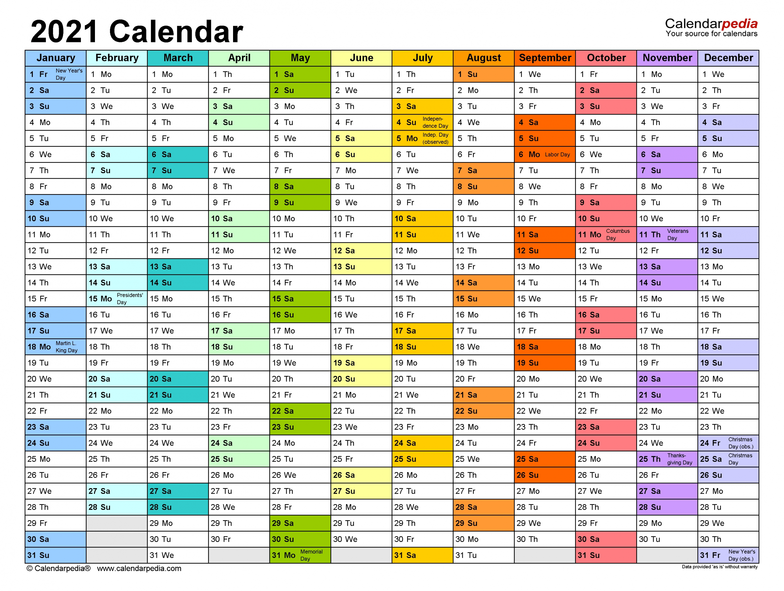 2021 Calendar - Free Printable Pdf Templates - Calendarpedia