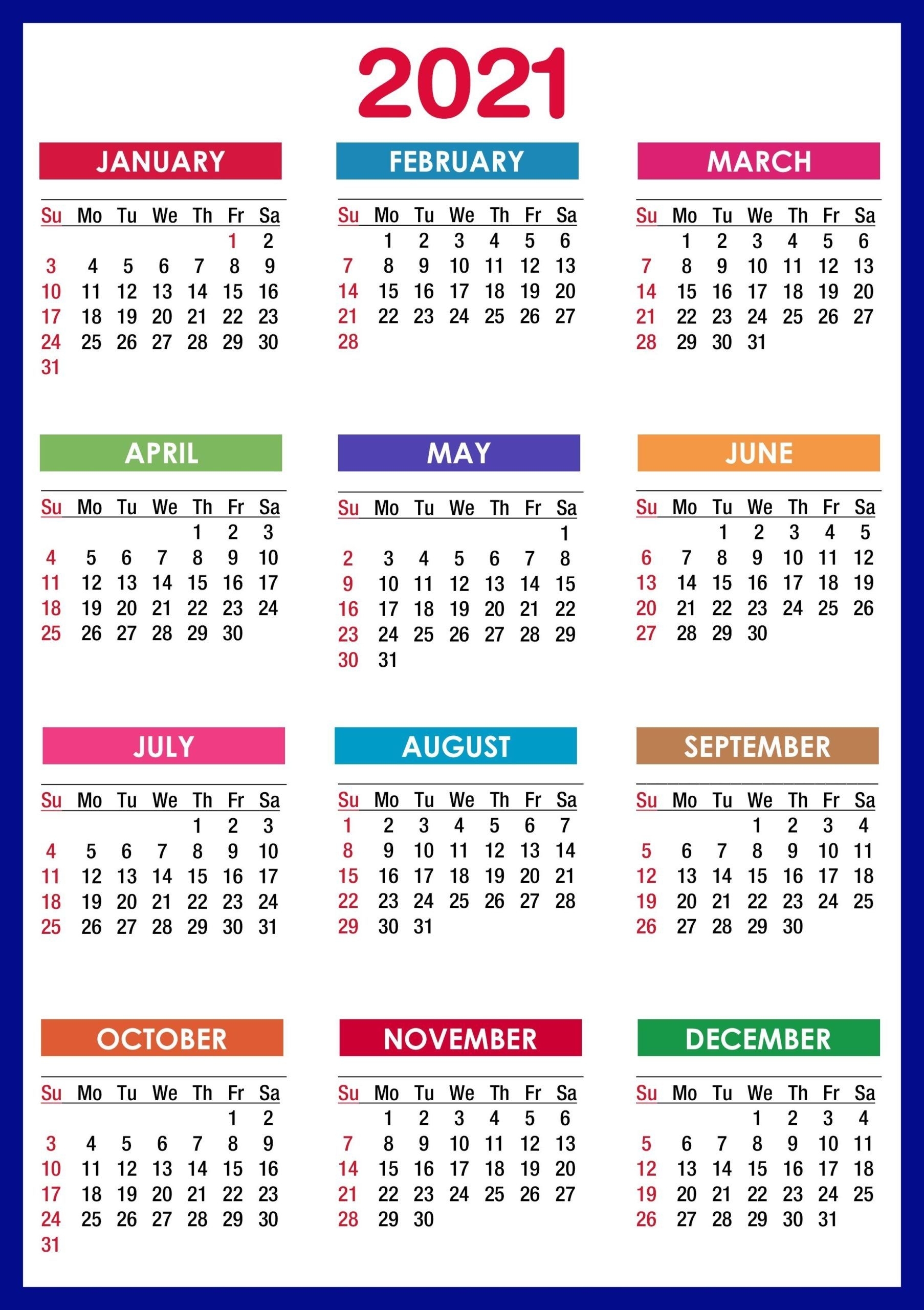 2021 Free 12 Month Printable Monthly Calendar Month Calendar Printable