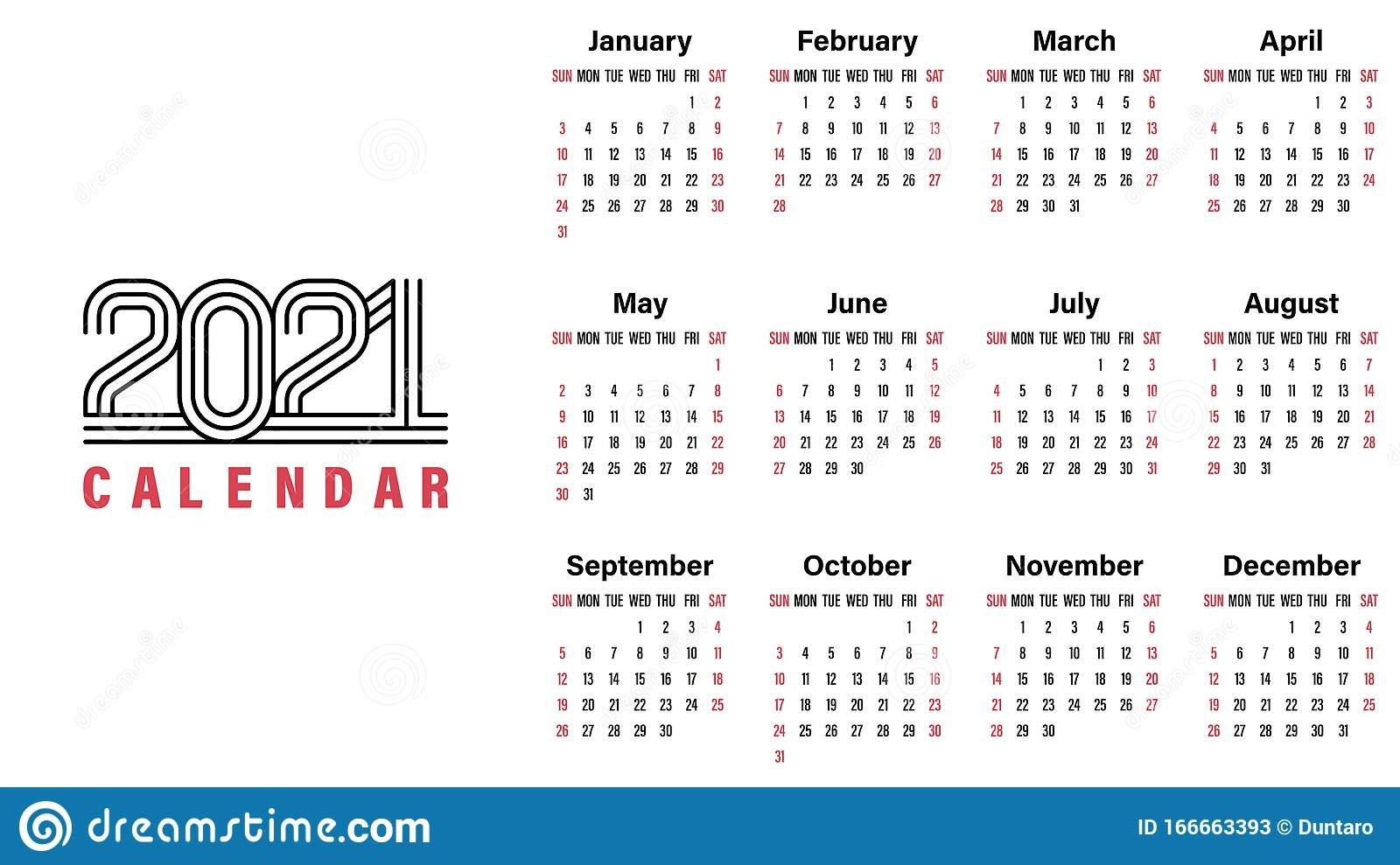 2021 Calendar Template Simple Design Stock Vector