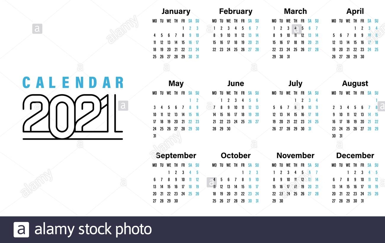 2021 Calendar Template Vector Illustration Simple Design