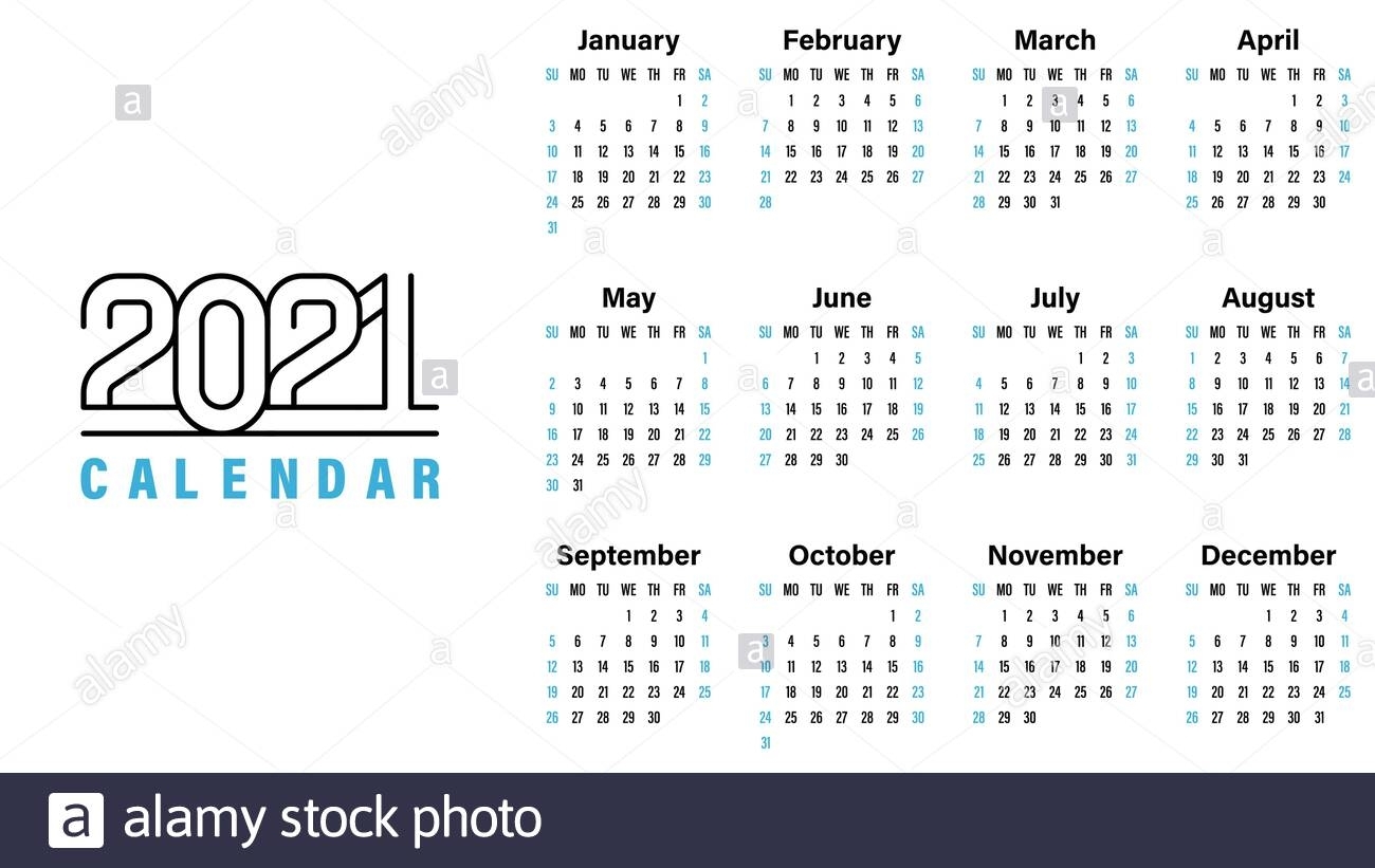 2021 Calendar Template Vector Illustration Simple Design