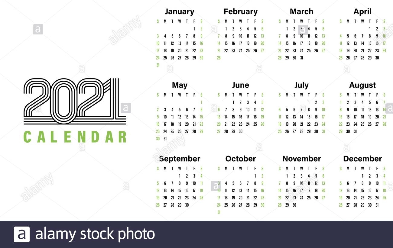 2021 Calendar Template Vector Illustration Simple Design