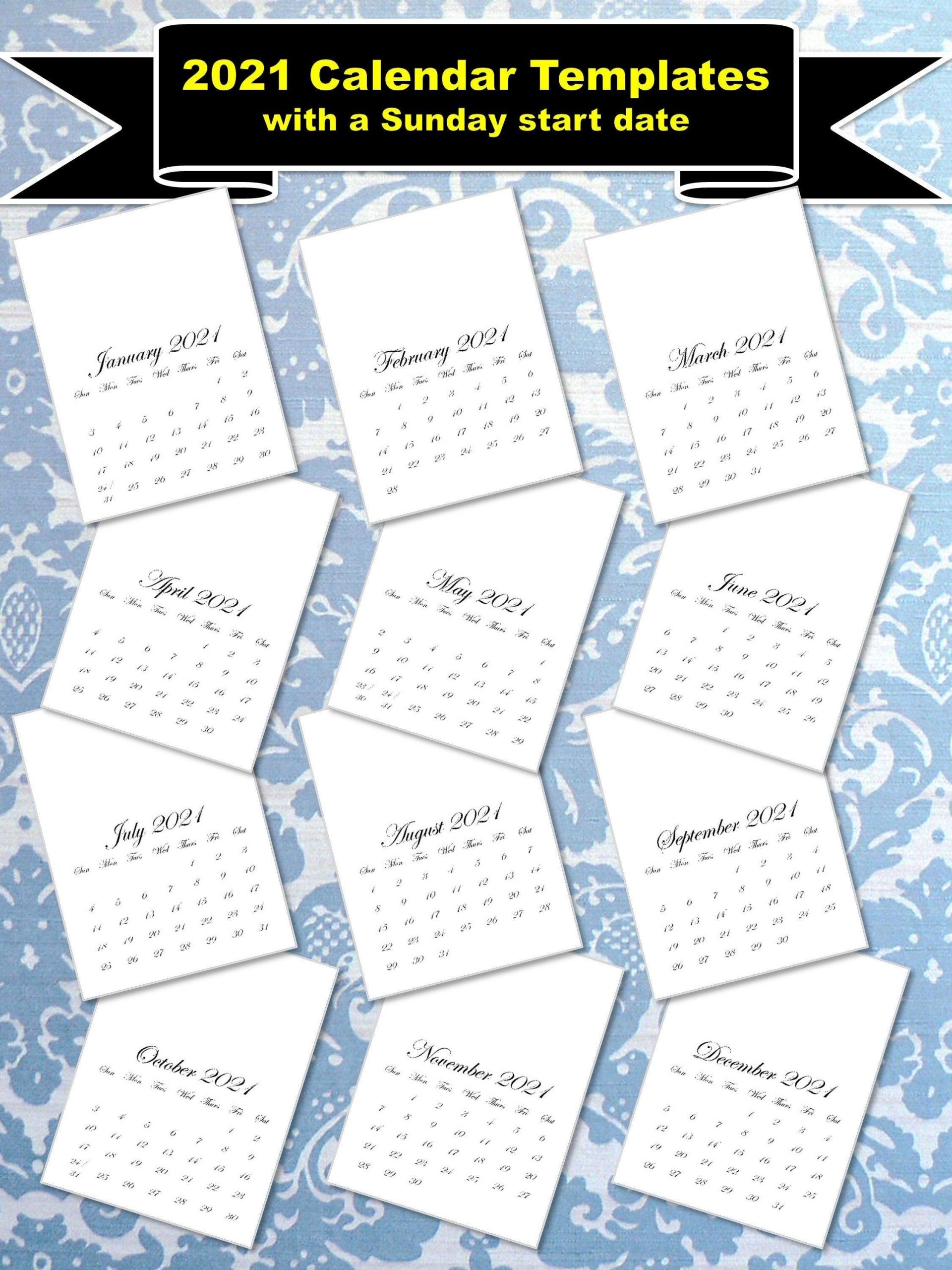 2021 Calendar Templates With A Sunday Start 8X11 | Etsy