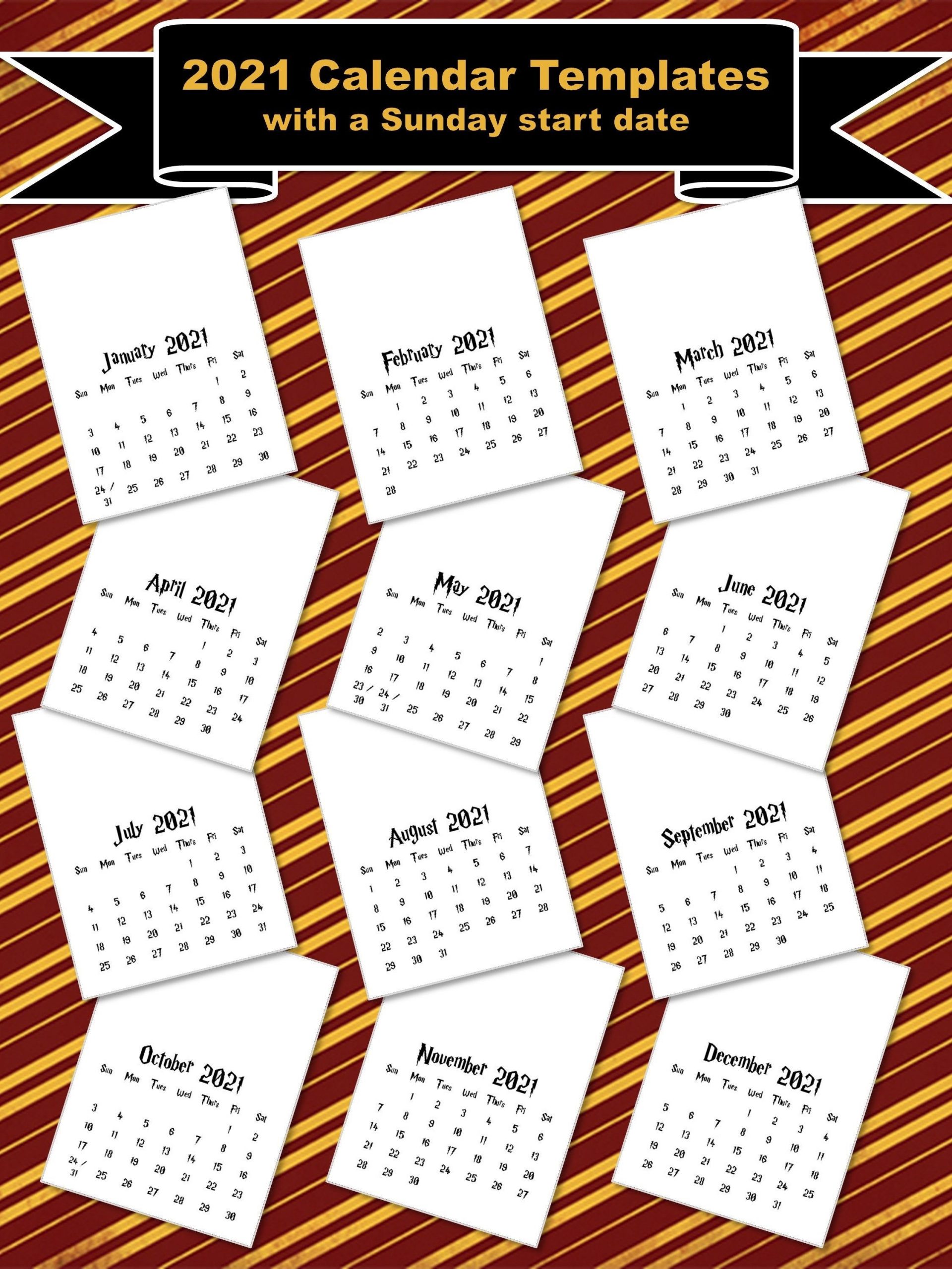 2021 Calendar Templates With Sunday Start 8X11 | Etsy In