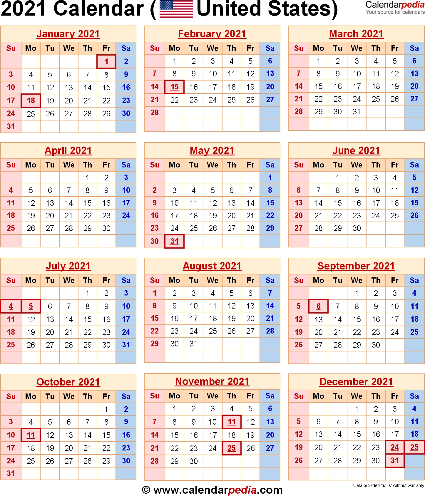 2021 Calendar With Federal Holidays