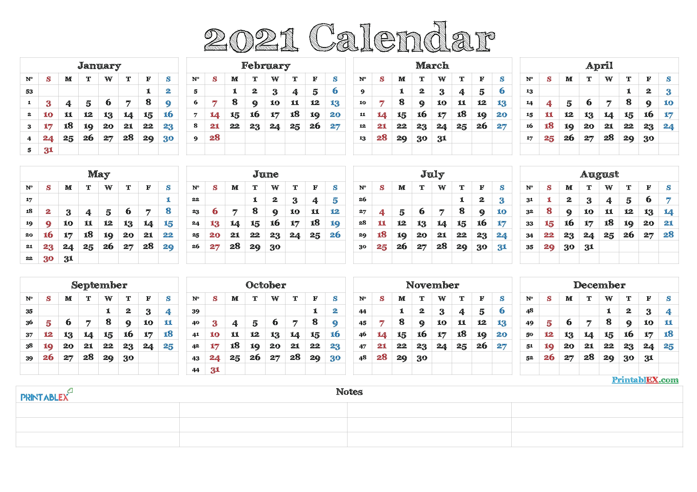 2021 Calendar With Week Numbers Printable – 21Ytw82 – Free