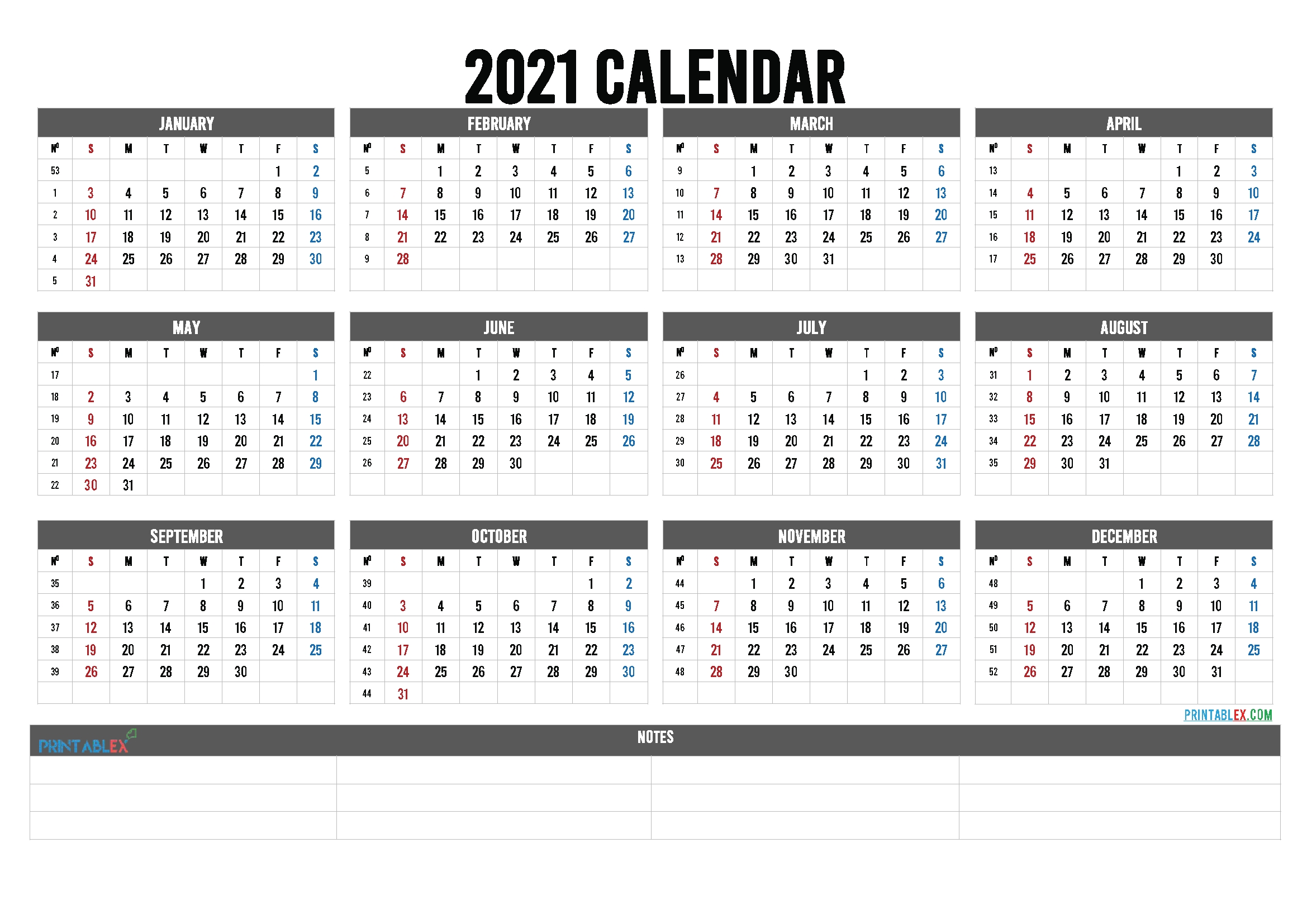 2021 Calendar With Week Numbers Printable – Free Printable 2020