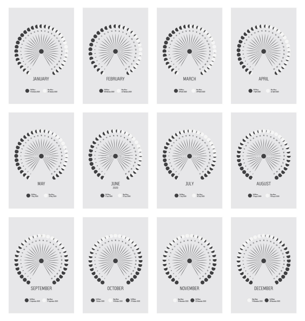 2021 Desk Calendar With Stand, 2021 Moon Phase Chart, 12