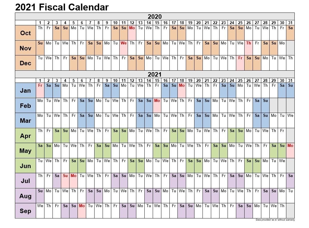 2021 Fiscal Calendars Landscape Format