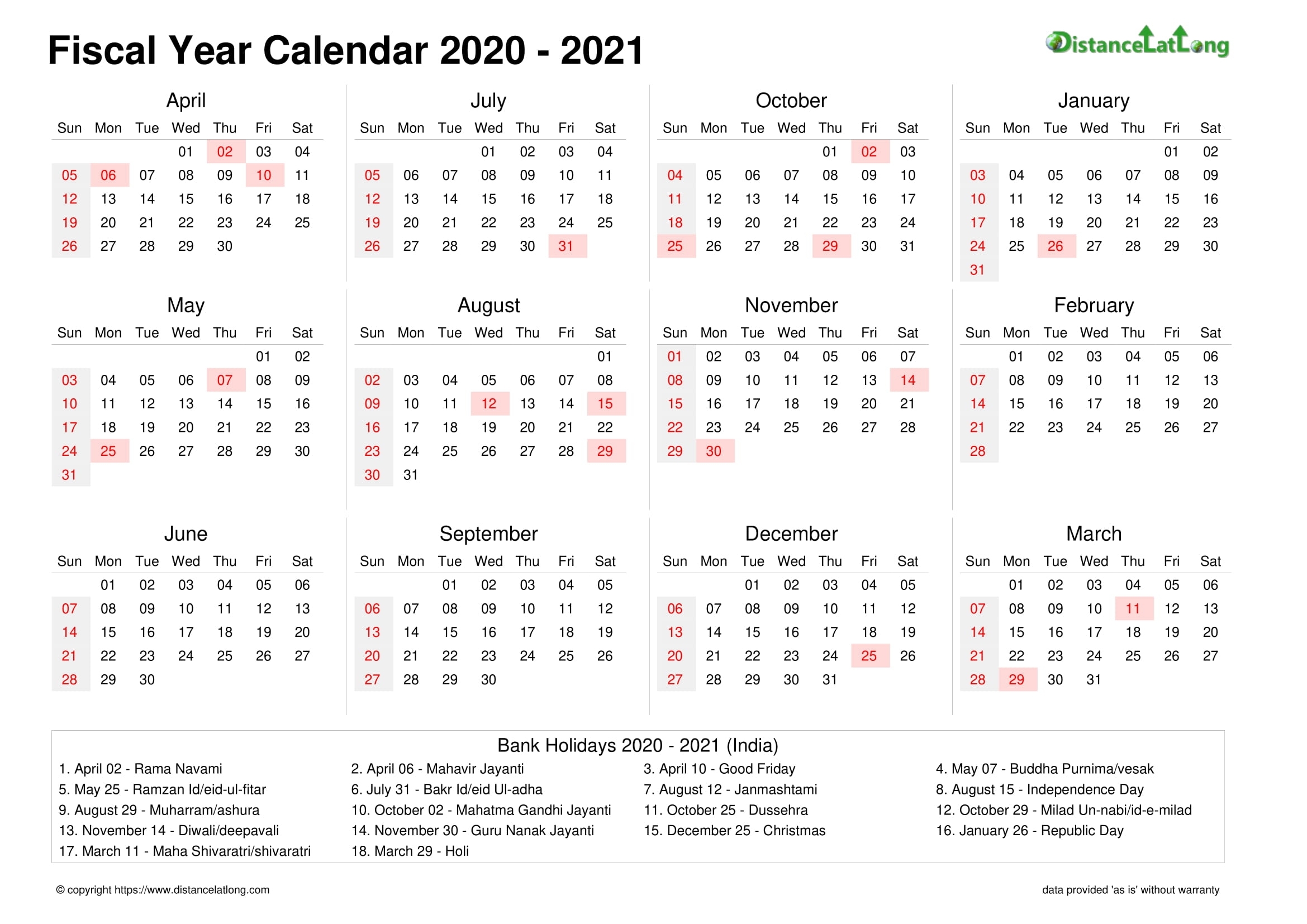 2021 Holiday Calendar Landscape Orientation Free Printable