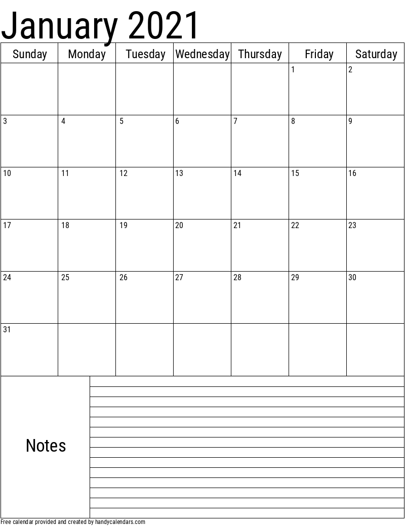 2021 January Calendars - Handy Calendars