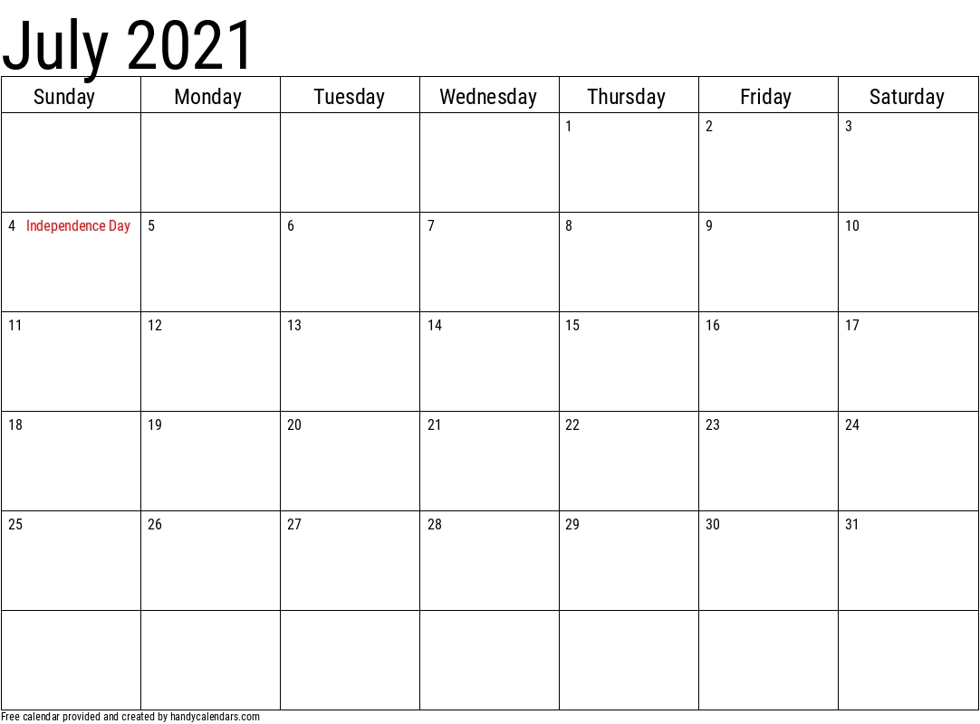 2021 July Calendars - Handy Calendars