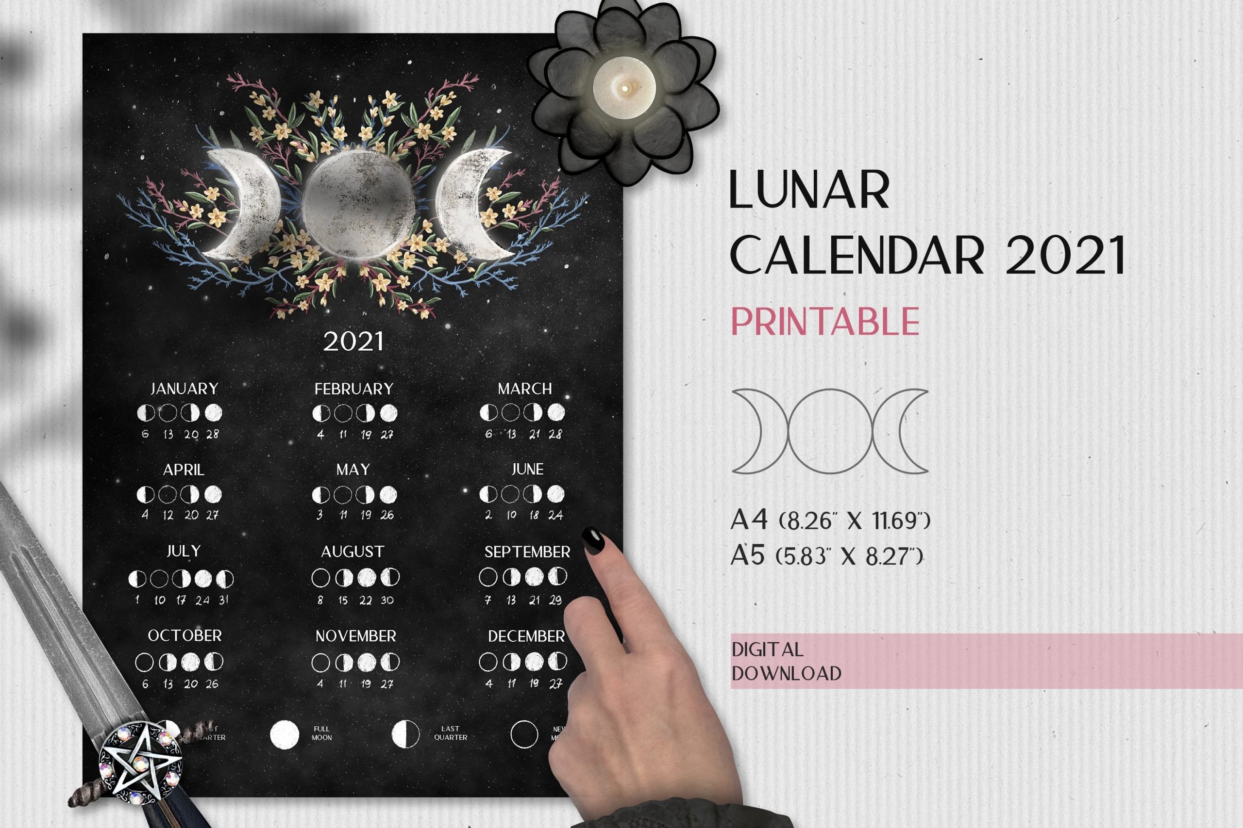 2021 Lunar Calendar Printable, Moon Calendar 2021