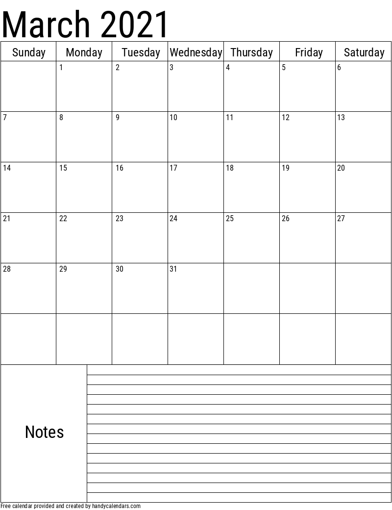 2021 March Calendars - Handy Calendars