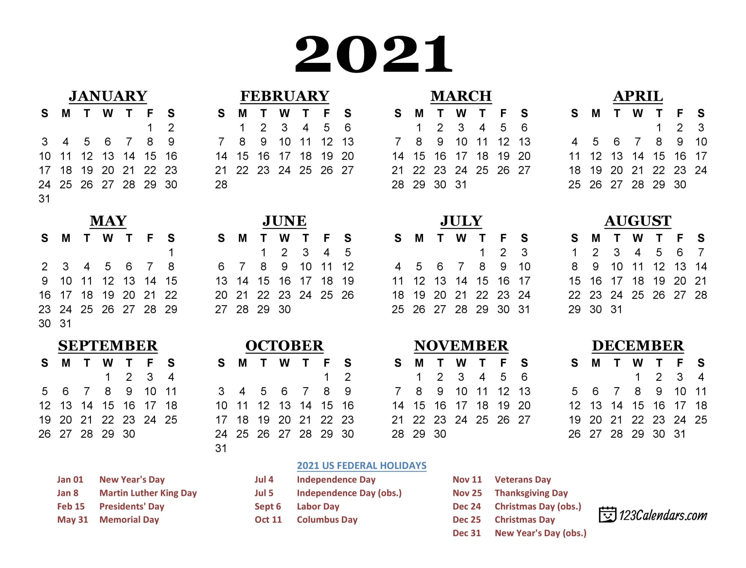 2021 mini calendar