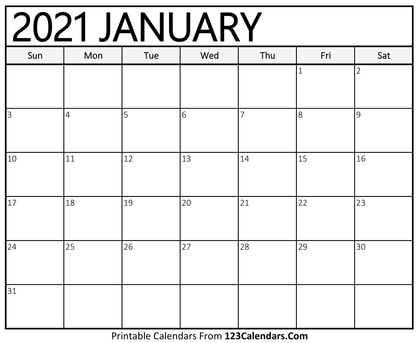 2021 Printable Calendar | 123Calendars
