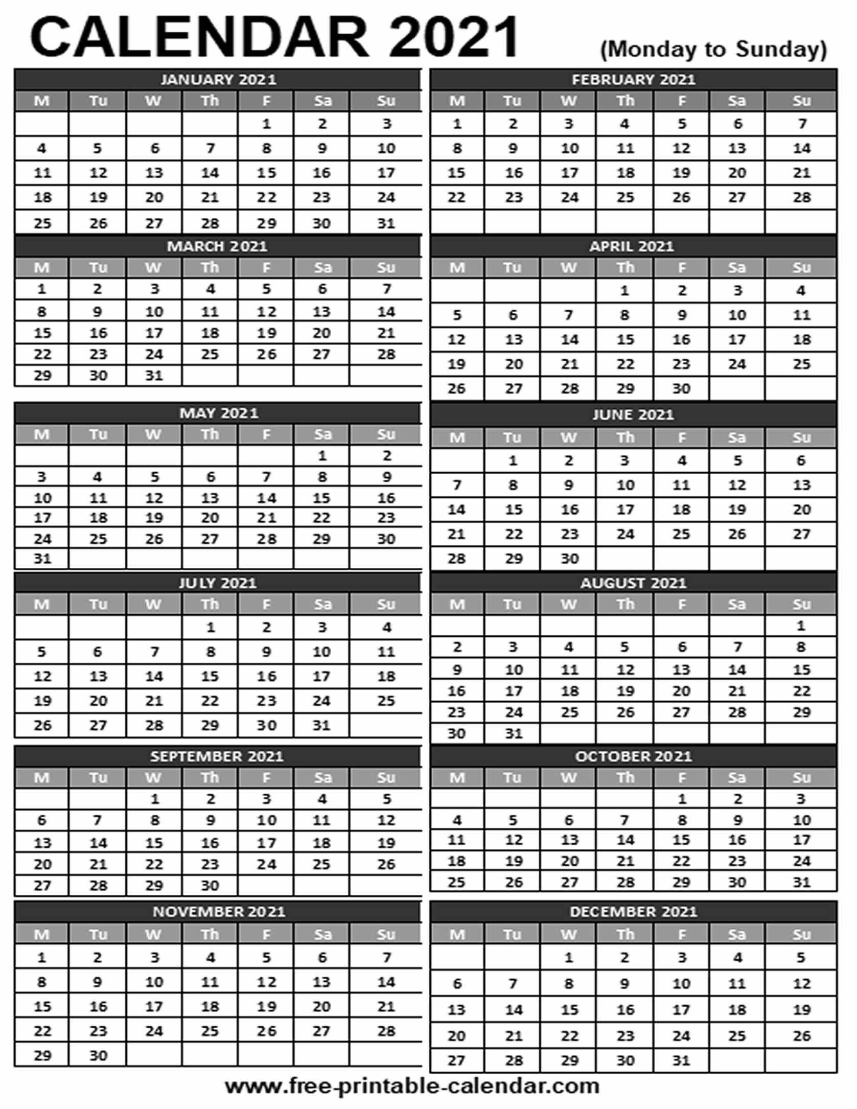 2021 Printable Calendar - Free-Printable-Calendar