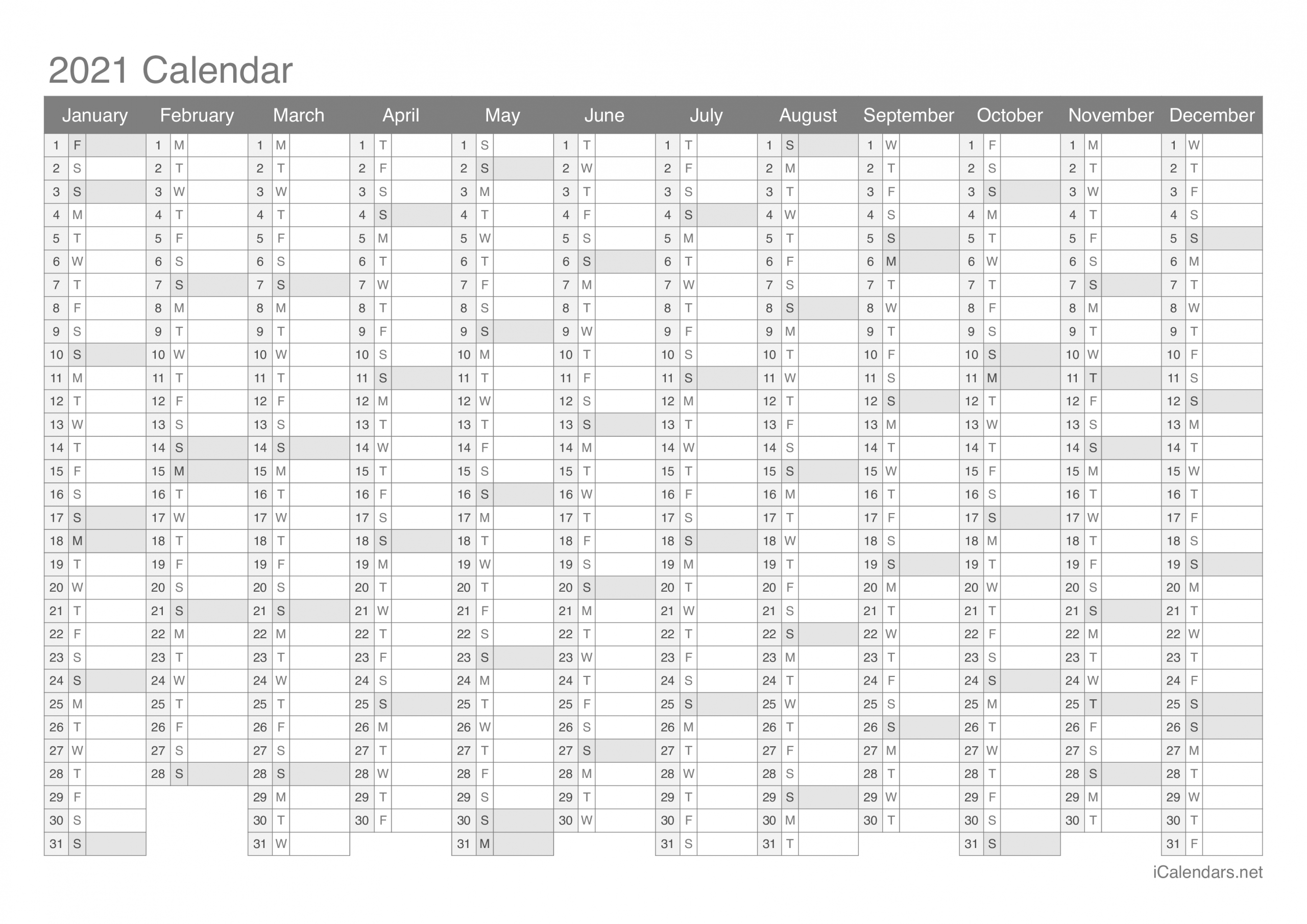 Calendars In Excel For 2021 | Month Calendar Printable