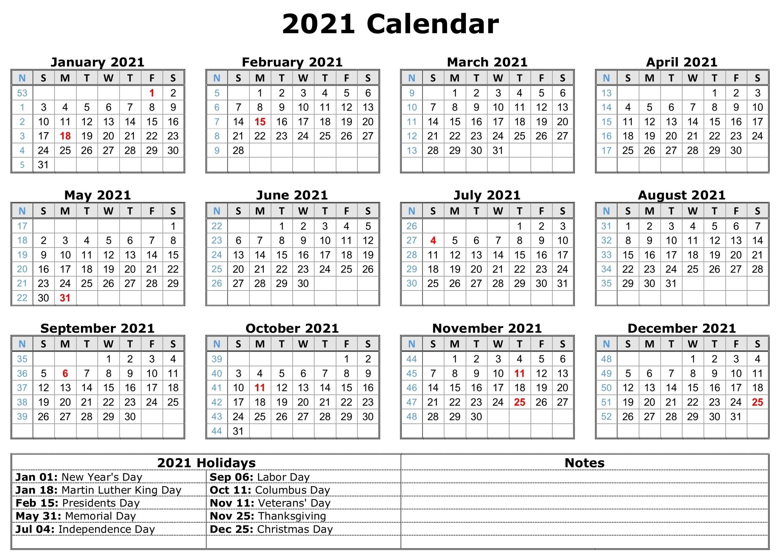 2021 Printable Calendar With Holidays | Calendar Template