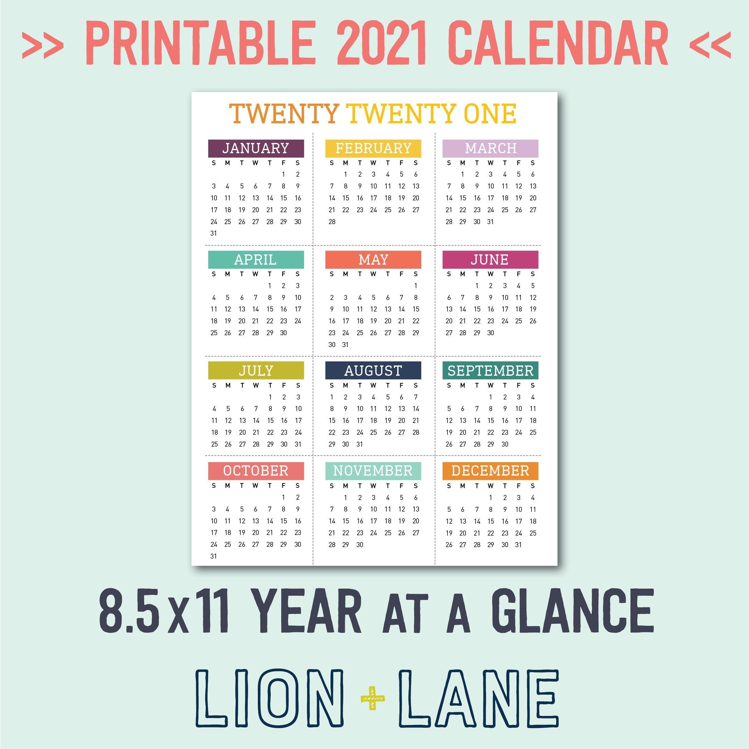 Year At Glance 2021 Printable