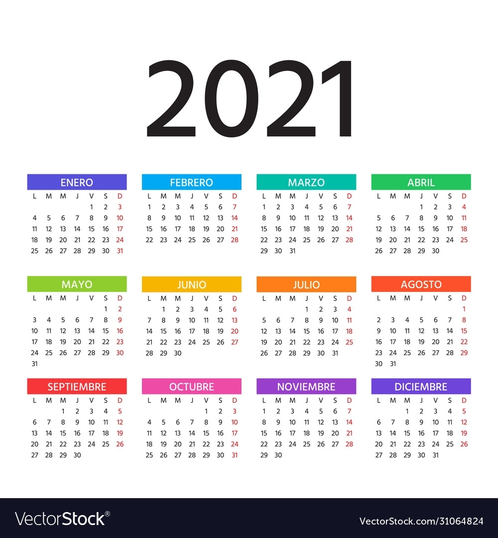 2021 Spanish Calendar Template Layout Year Vector Image