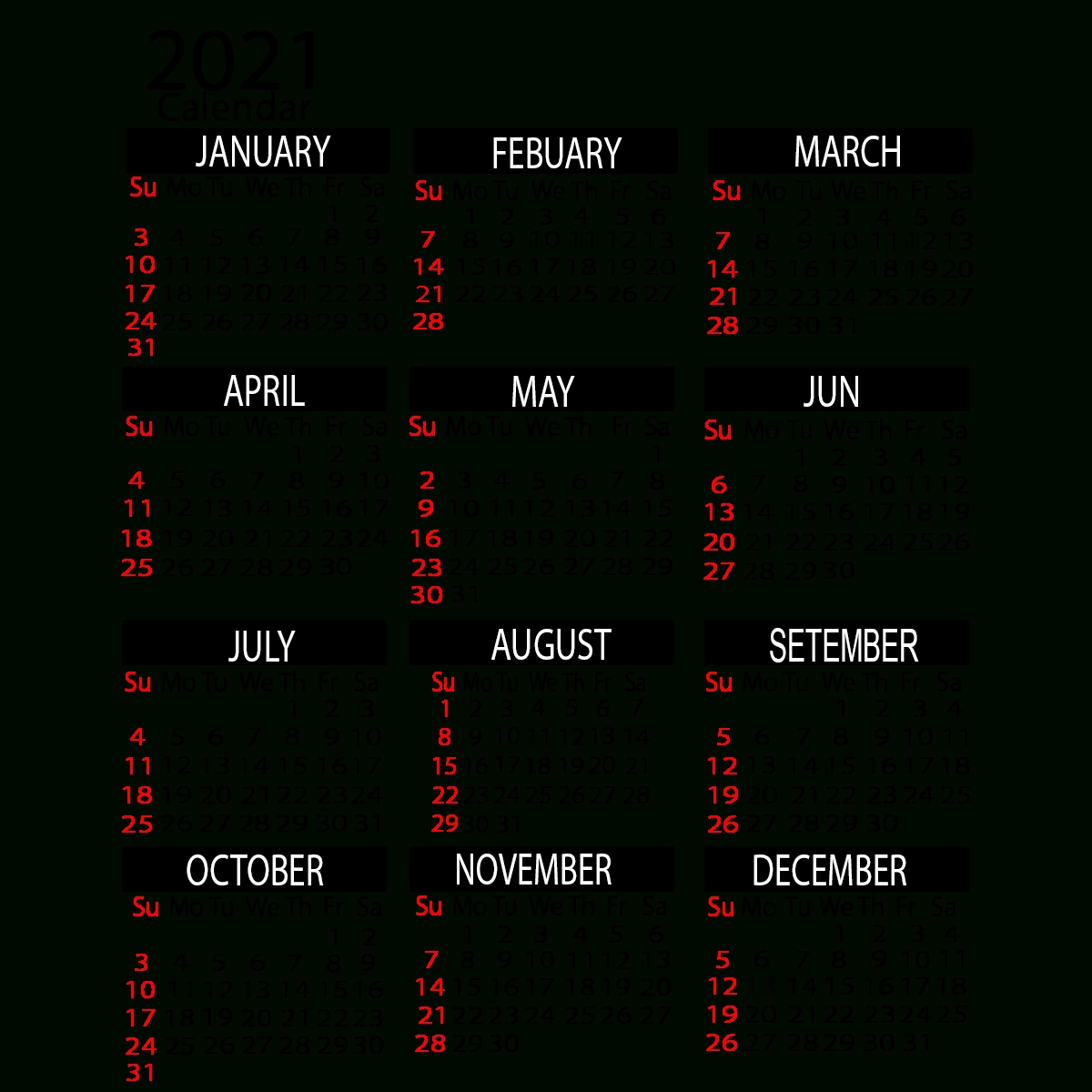 2021 Yearly Calendar Printable | Calendar 2021 In 2020