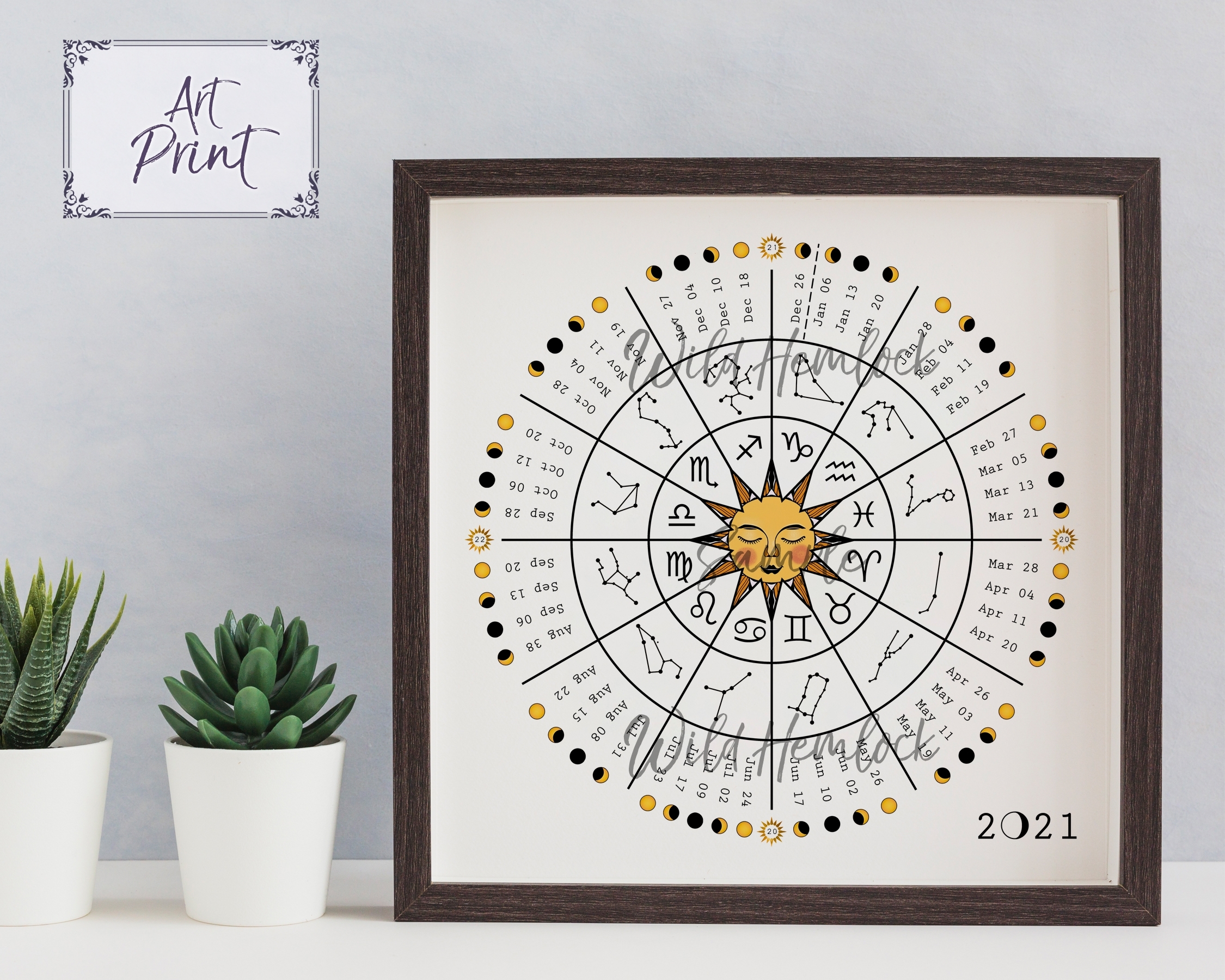 2021 Zodiac Wheel Astrology Moon Phase Calendar