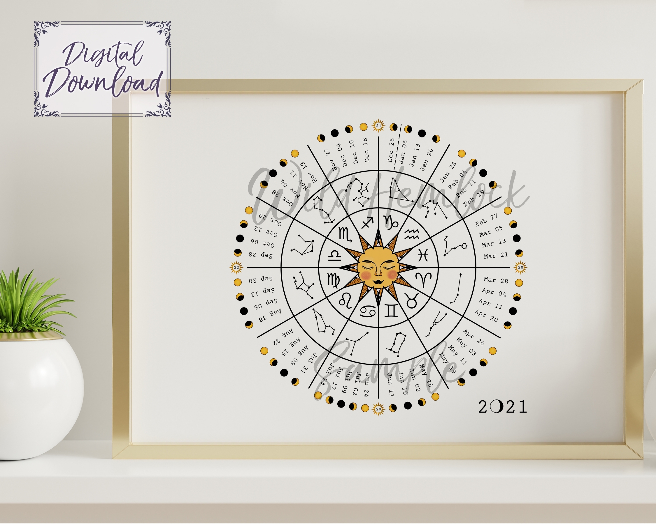 Zodiac Moon Calendar 2021 Month Calendar Printable