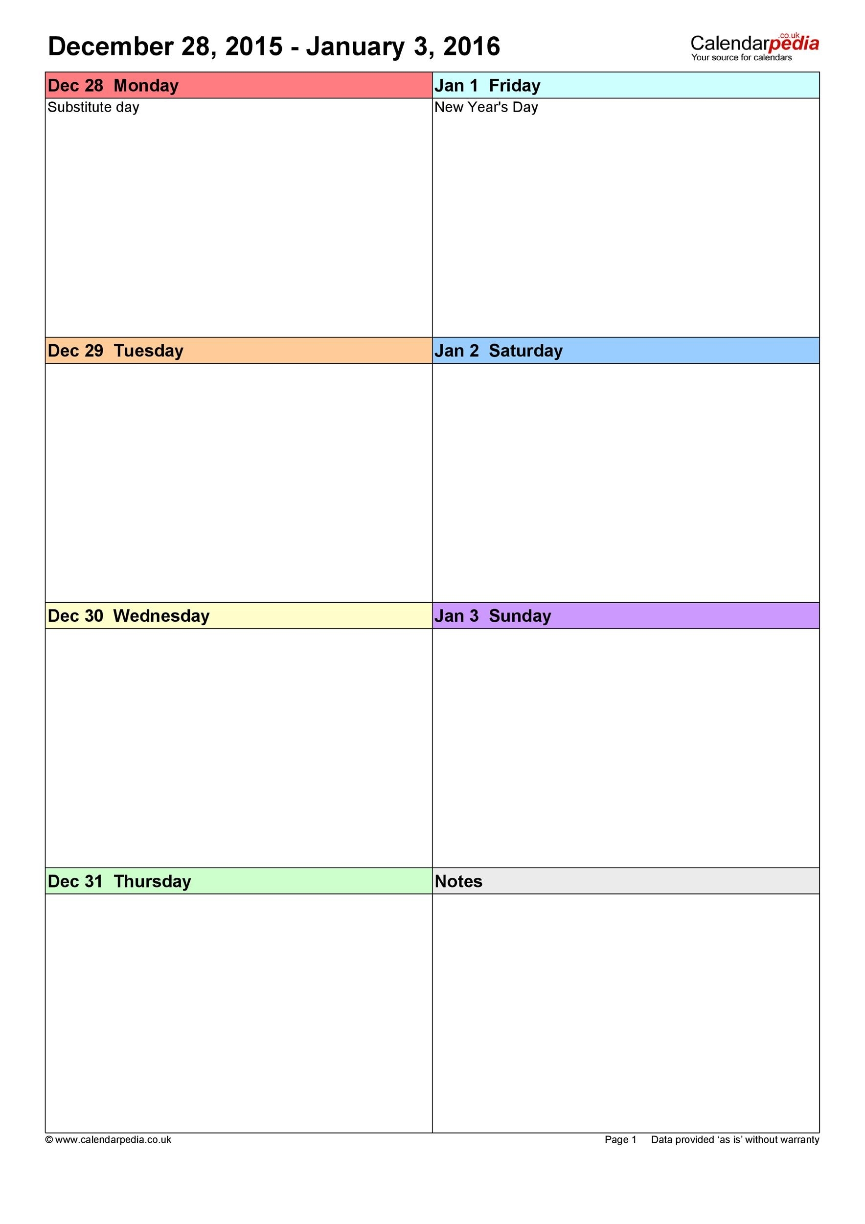 Free Weekly Printable Calendar