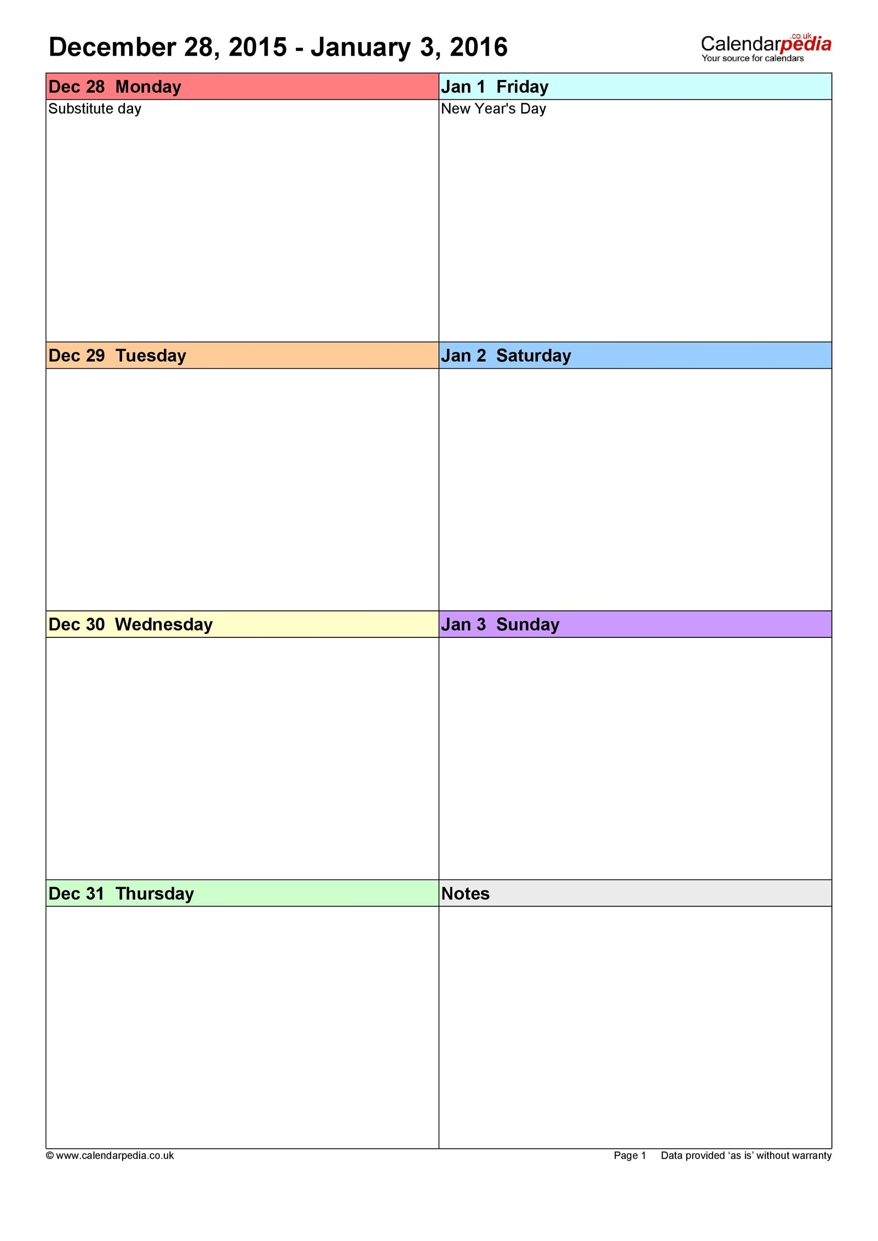 Weekly Calendar Template Excel