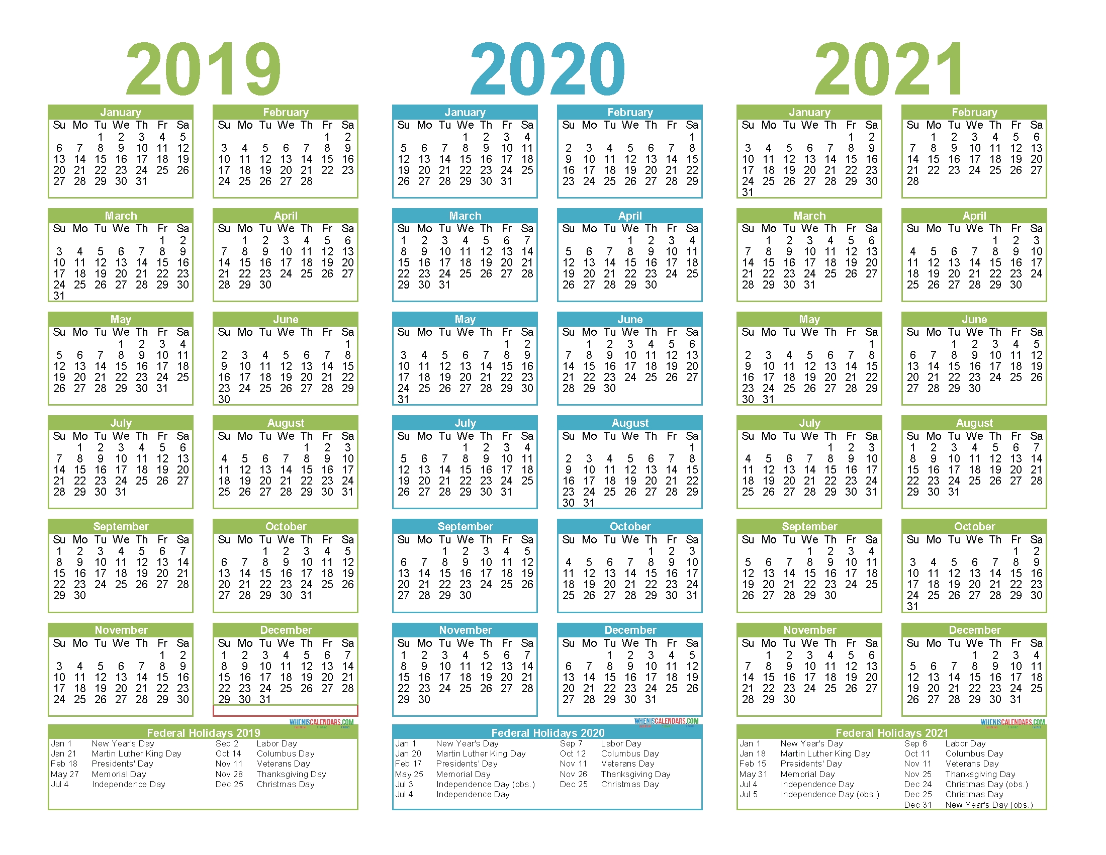 3 Year Calendar Printable 2019 2020 2021 Free Calendar