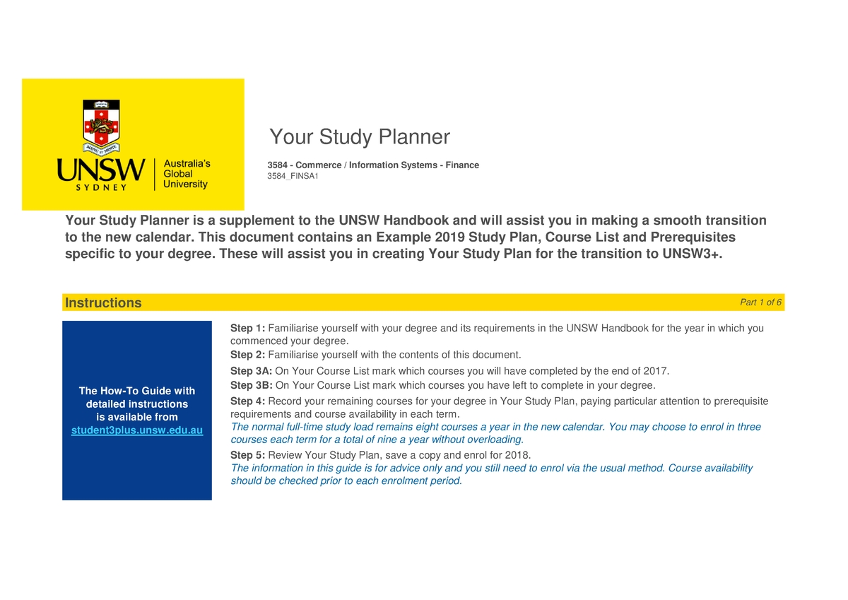 3584 Finsa 1 - Study Planner For The 2019 Trimesters Your
