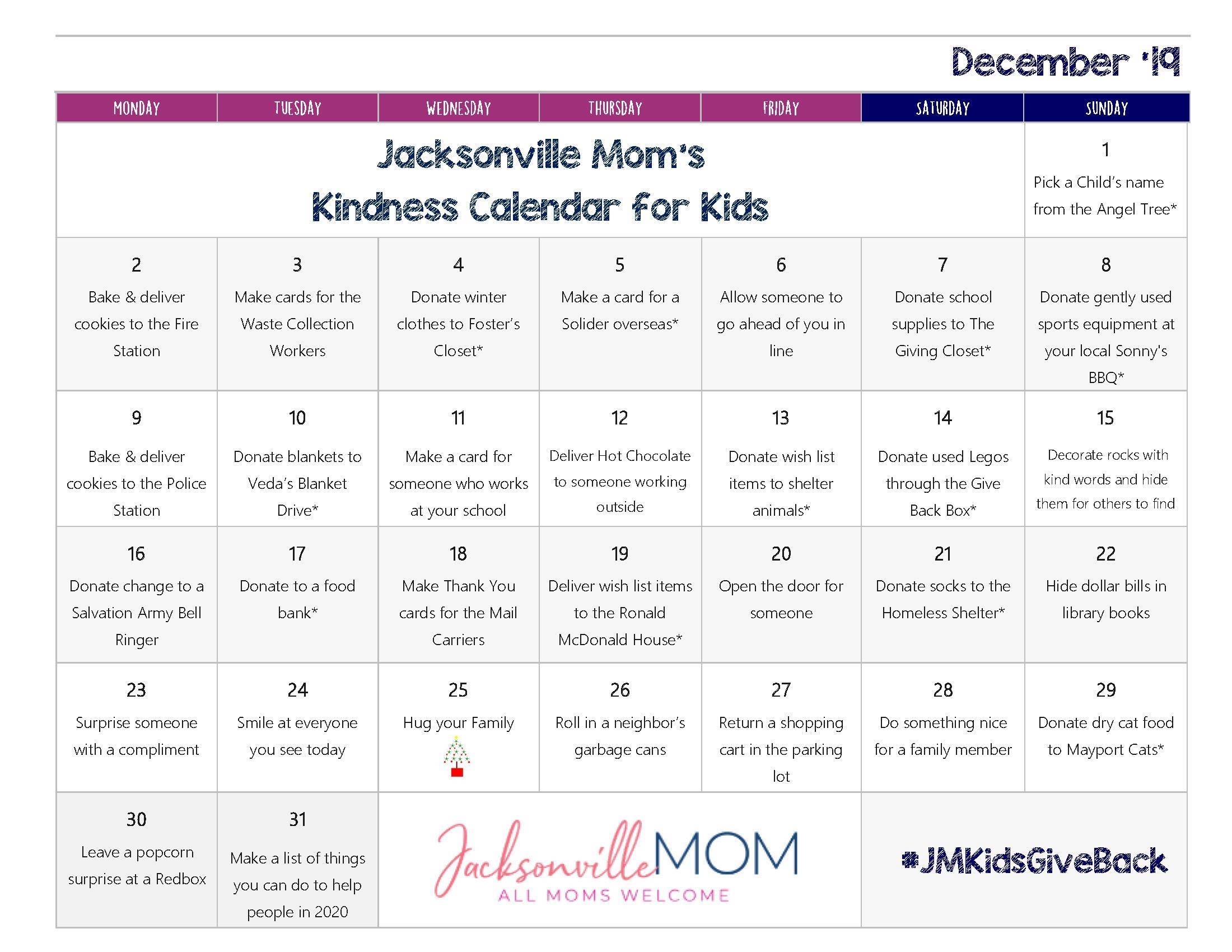 5Th Annual Kindness Calendar For Kids