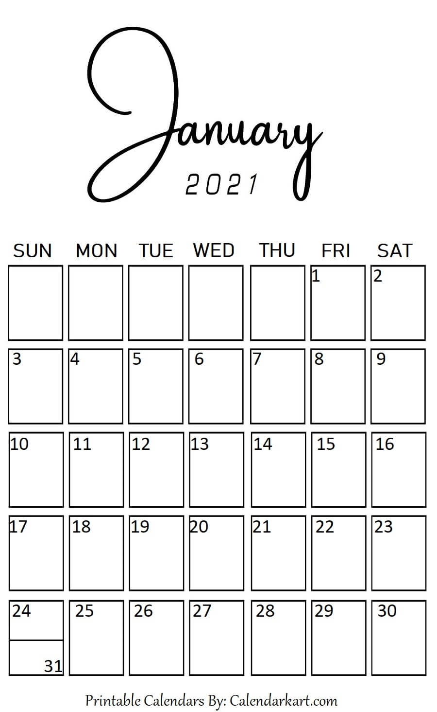 7 Cute And Stylish Free Printable January 2021 Calendar