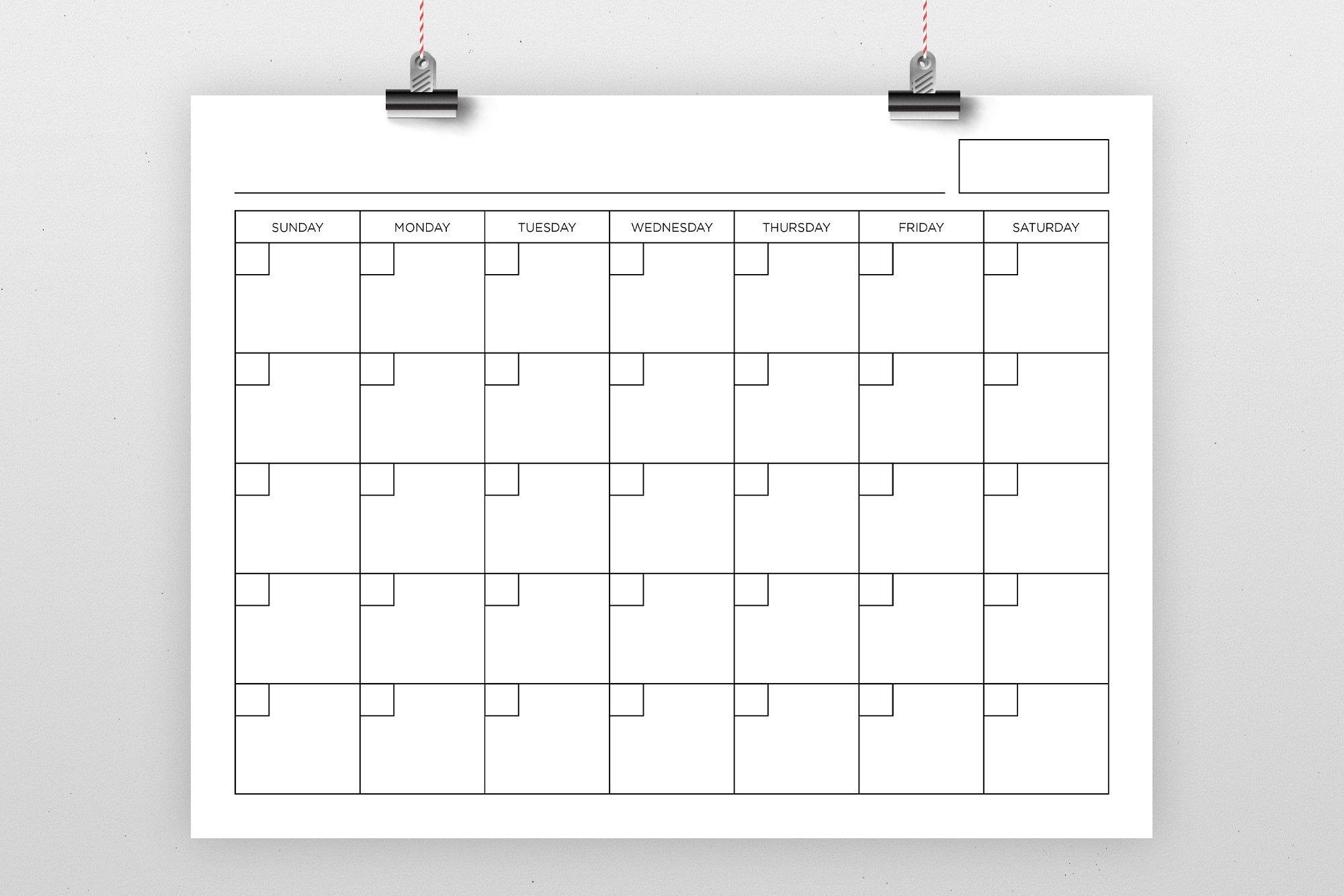 8.5 X 11 Inch Blank Calendar Page Template Instant Download