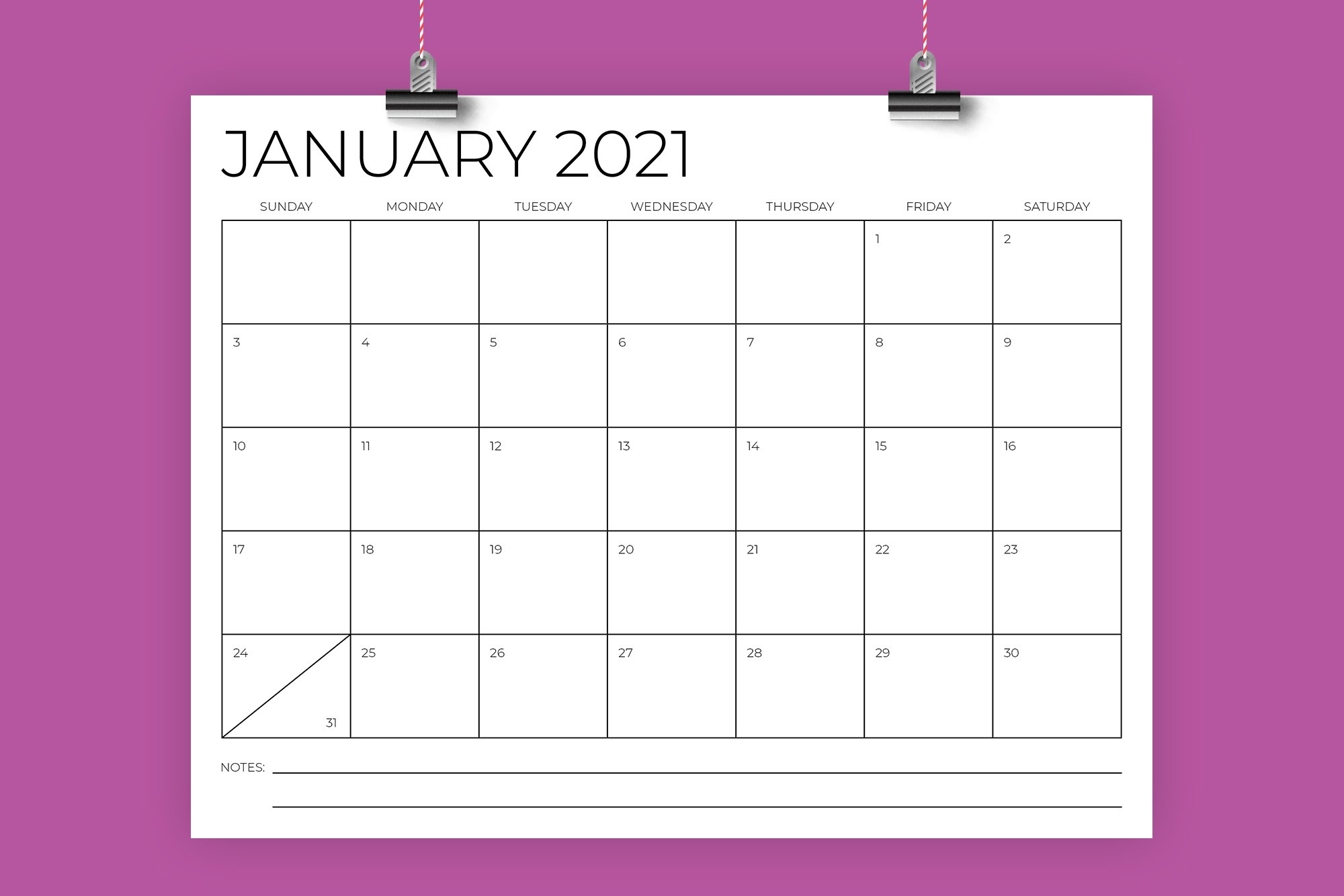 8.5 X 11 Inch Minimal 2021 Calendar