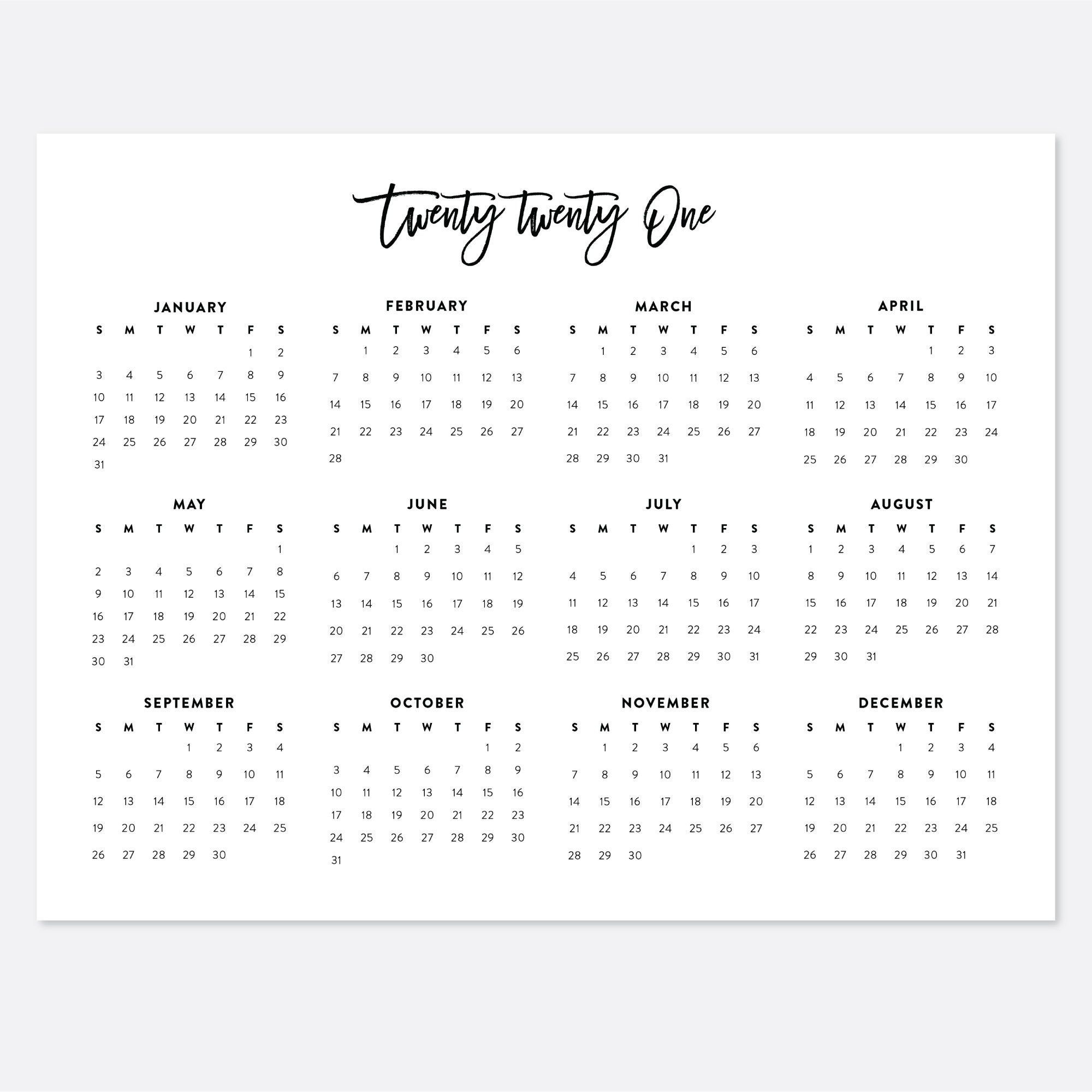 8.5X11 Printable Calendar 2021 Letter Calendar 2021 Year