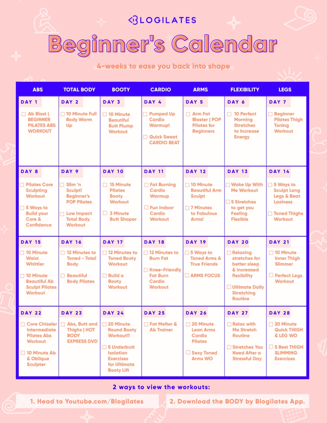 A 28-Day Workout Calendar For Beginners! – Blogilates