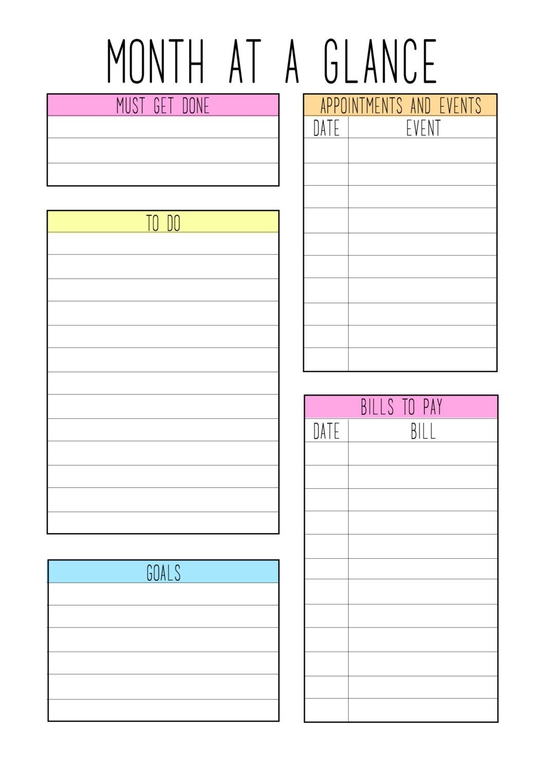 A5 Month At A Glance Color Theme | Planner Pages, Planner