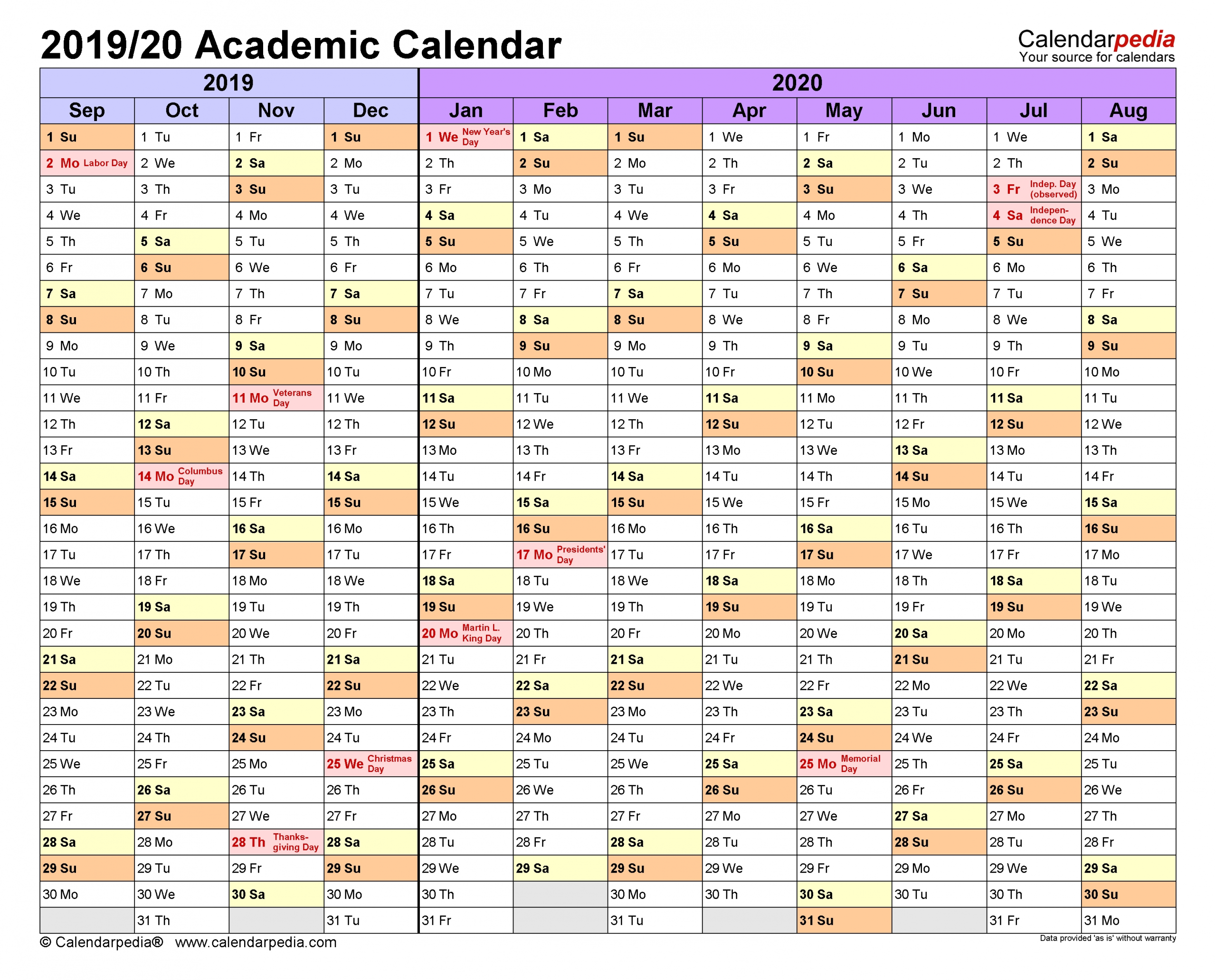 Academic Calendars 2019/2020 - Free Printable Word Templates