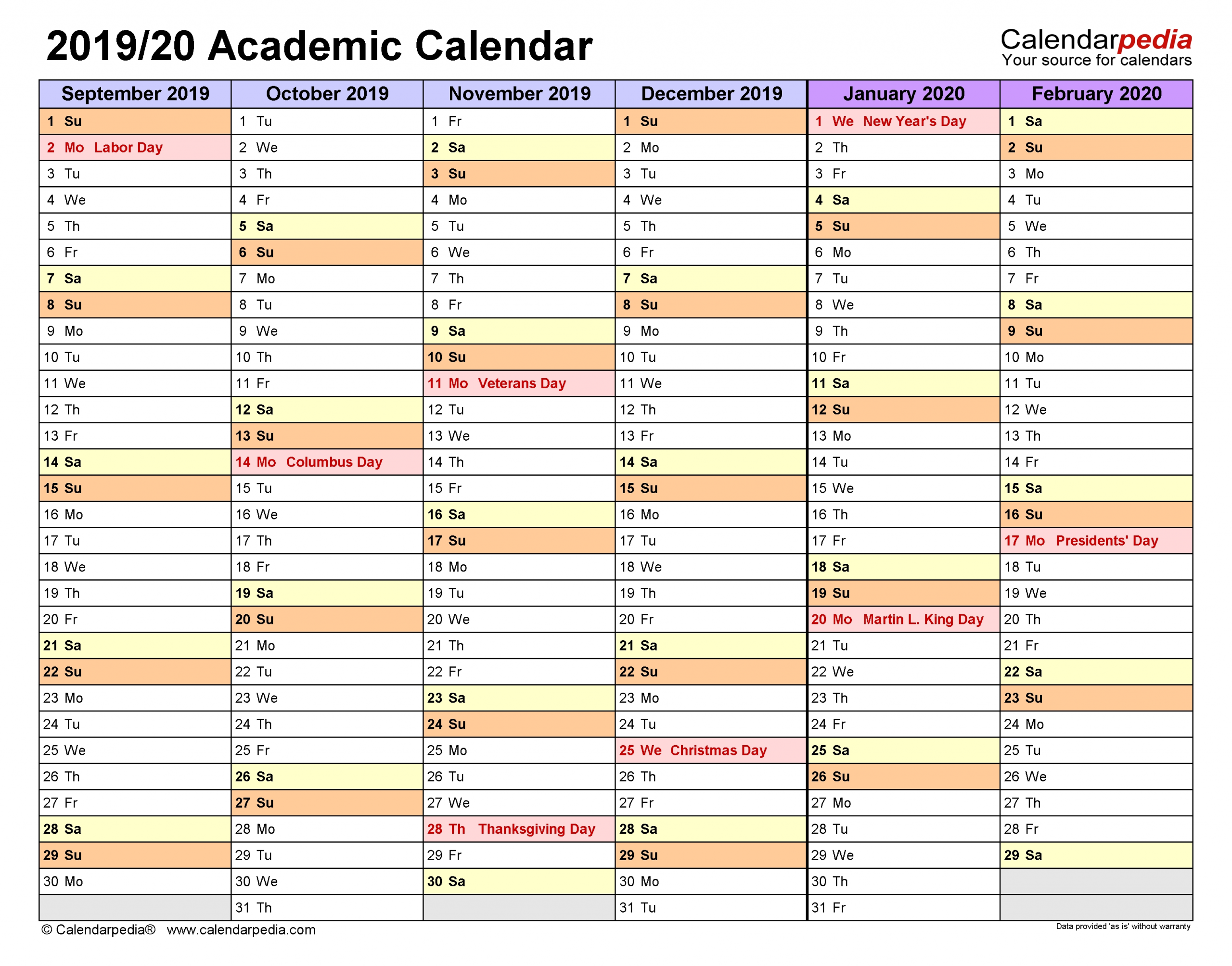 Academic Calendars 2019/2020 - Free Printable Word Templates