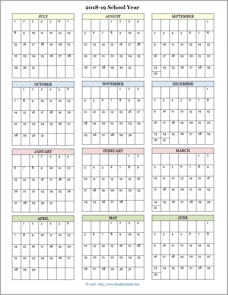 Academic Calendars For 2018-19 School Year (Free Printable