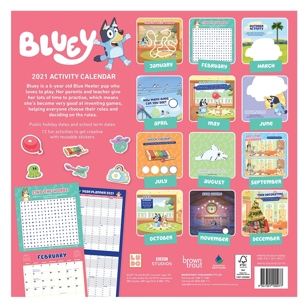 Activity Calendar 2021 | Bluey Official Website